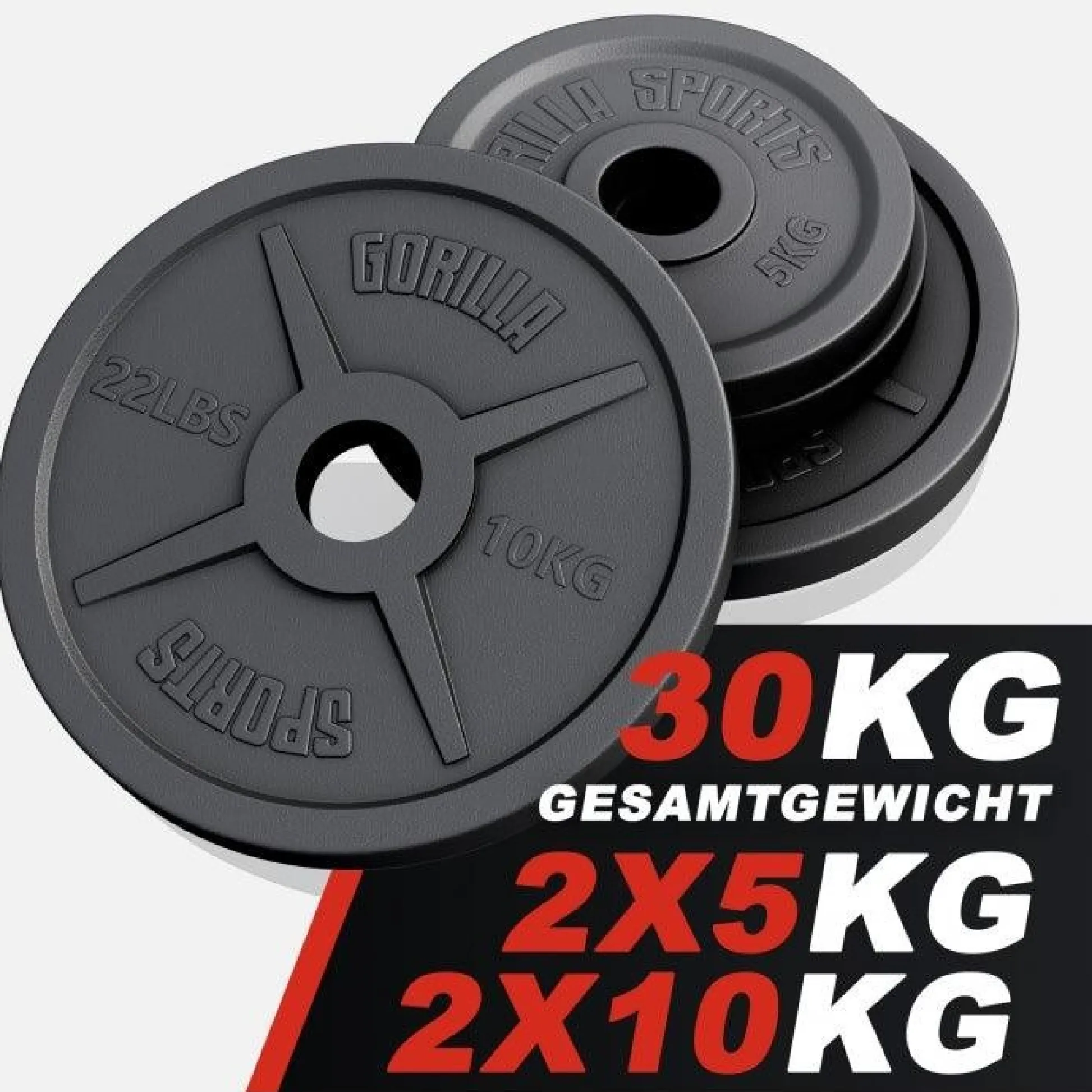 Gorilla Sports Hantelscheibe Gusseisen Olympia 1,25 - 25 kg Schwarz New