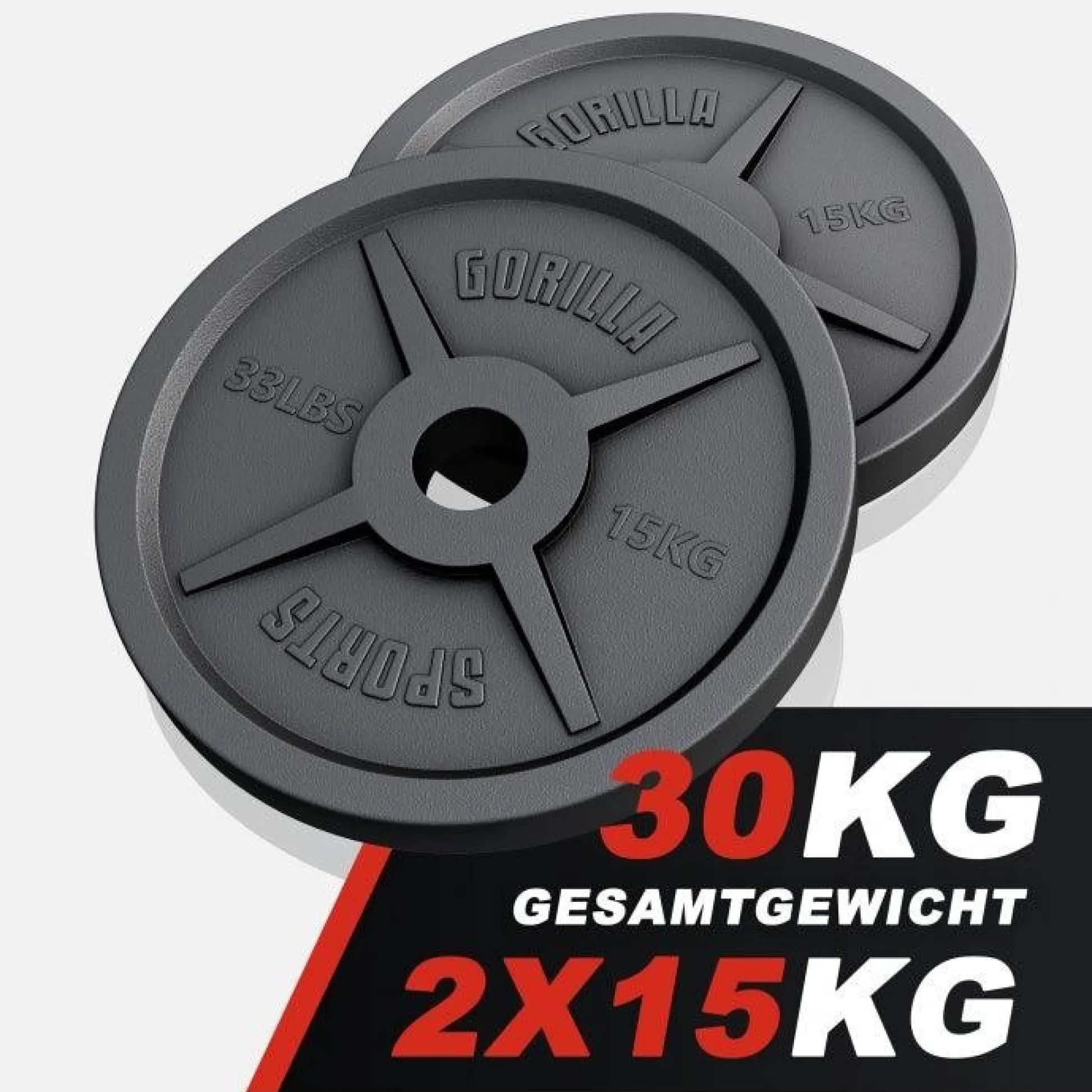 Gorilla Sports Hantelscheibe Gusseisen Olympia 1,25 - 25 kg Schwarz