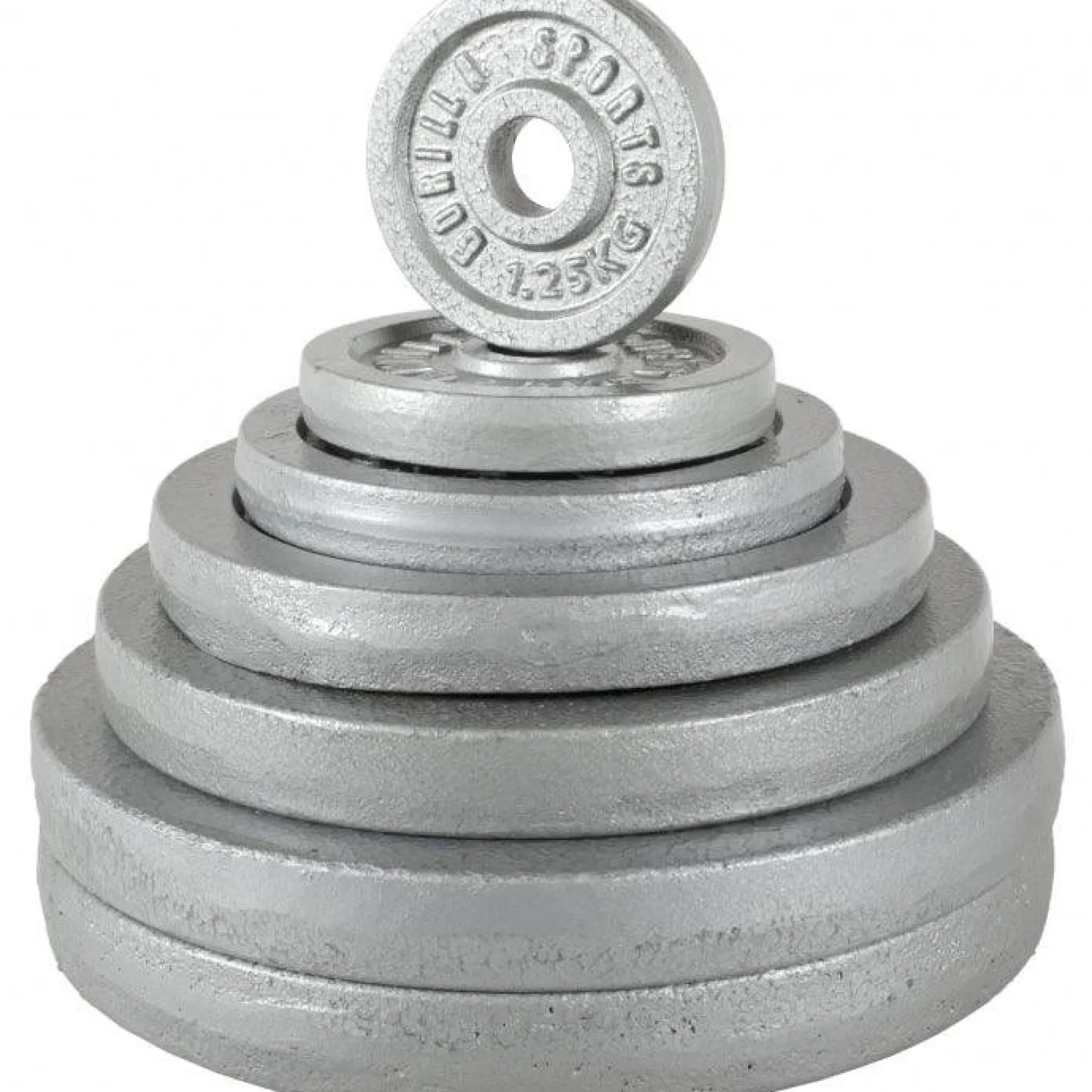 Gorilla Sports Hantelscheibe Guss - 2,5 - 55 Pfund (1,1 - 24,9 kg), Ø 1" (2,5 cm), Gusseisen Silber Online