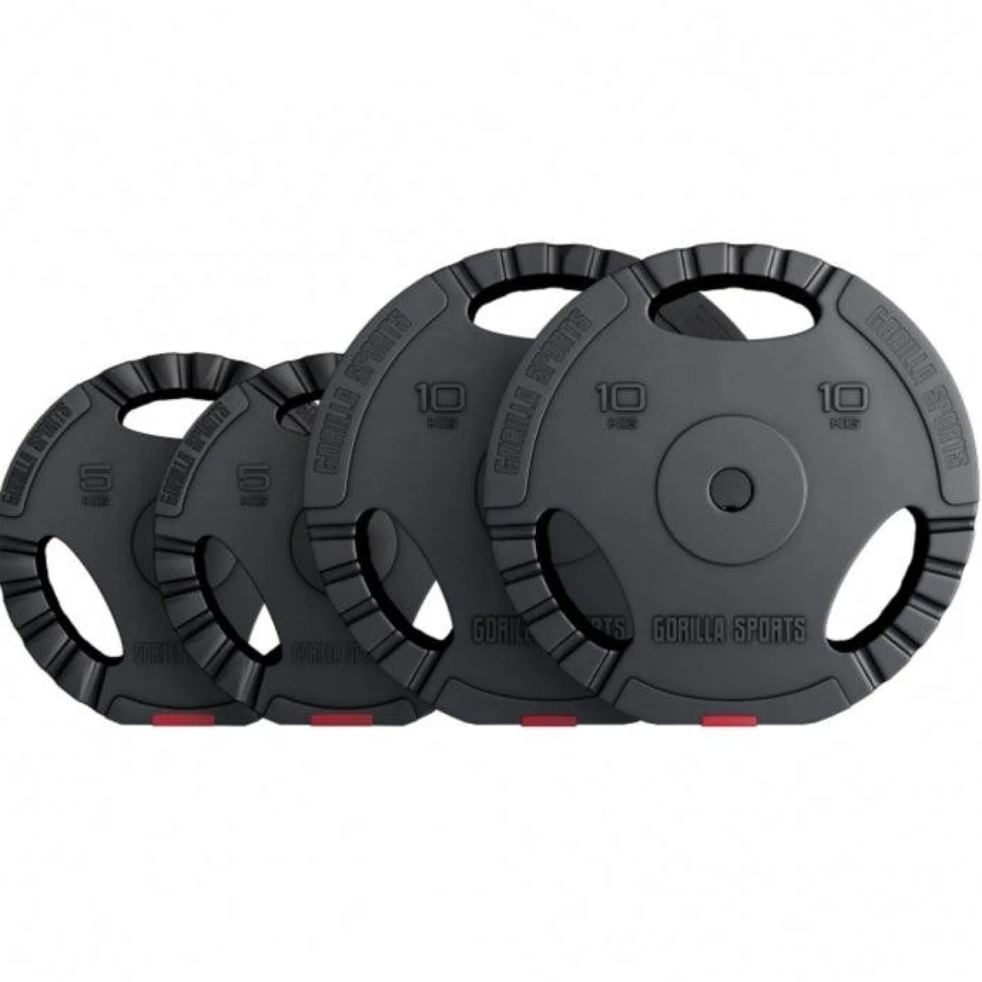 Gorilla Sports Hantelscheibe Kunststoff Gripper - Ø 1"/25 mm, Kunststoff, mit Zement gefüllt, Einzelgewichte 2,5 - 35 Pfund Schwarz Discount