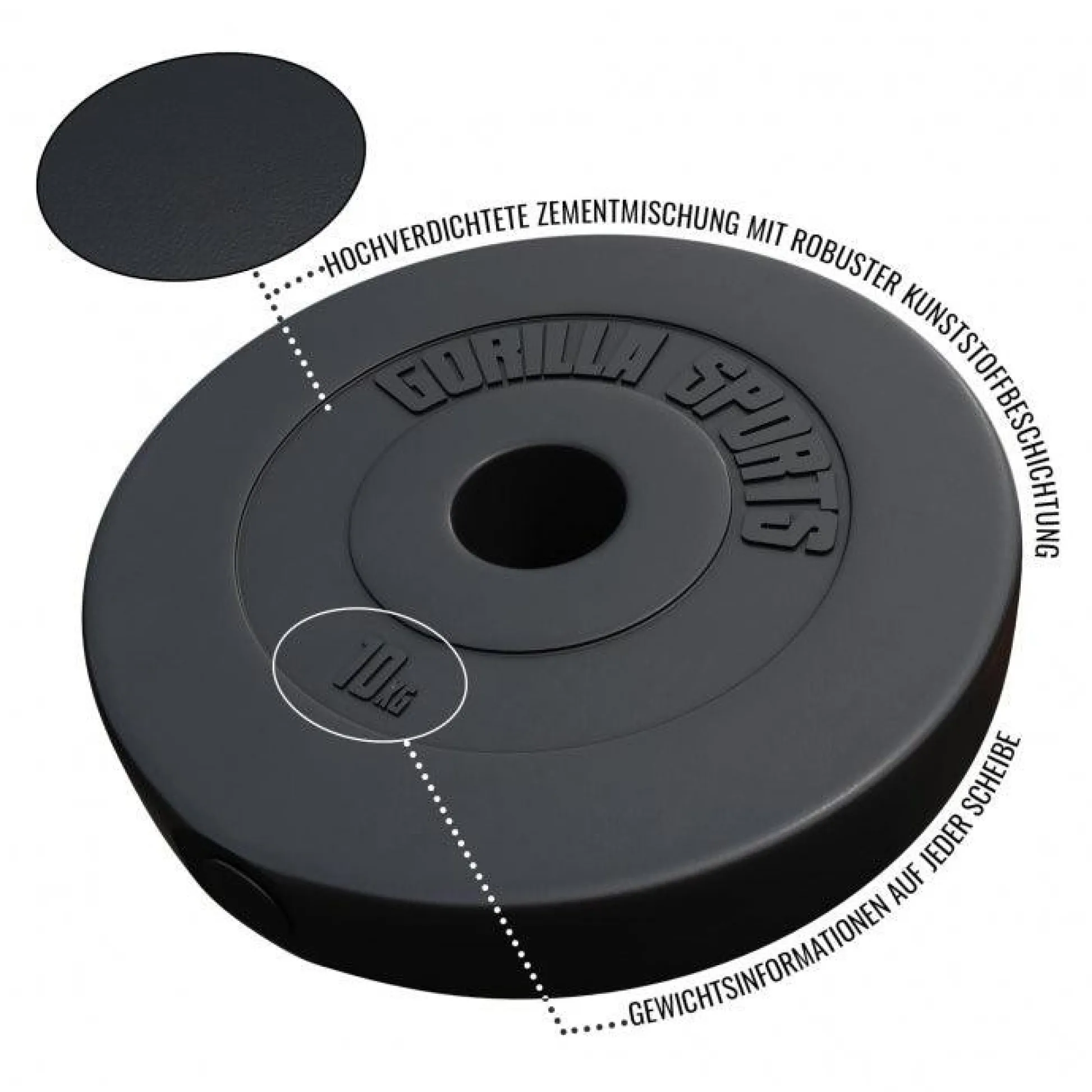 Gorilla Sports Hantelscheibe Kunststoff Olympia 1,25 - 15 kg Schwarz Hot