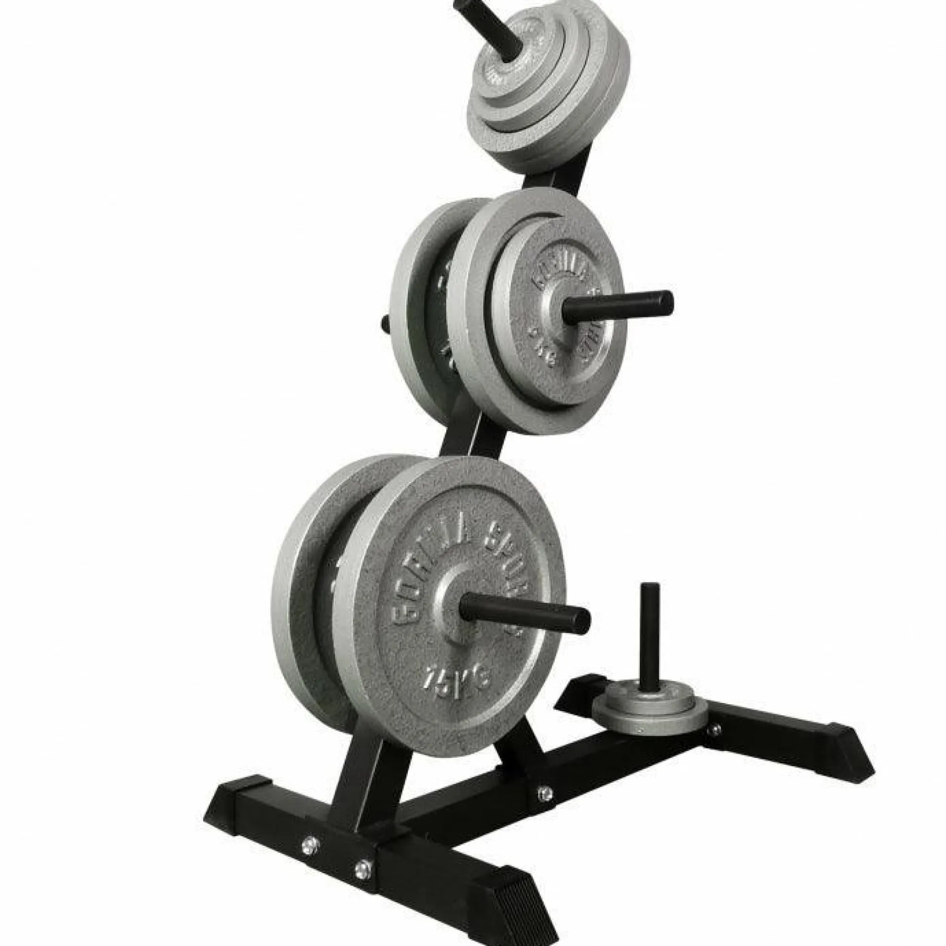 Gorilla Sports Hantelscheiben Set Gusseisen inkl, Hantelscheibenständer Schwarz / Silber Online