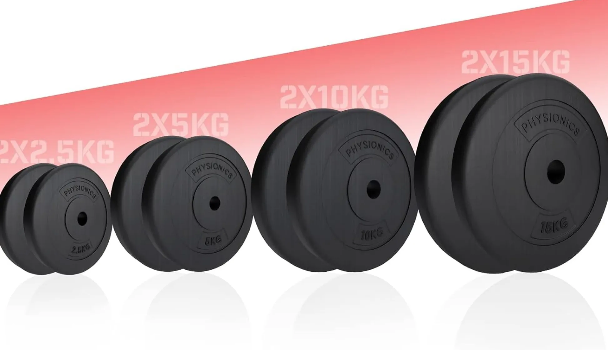 Physionics Hantelscheiben Set Kunststoff 5 - 30 kg 30 mm Schwarz Best