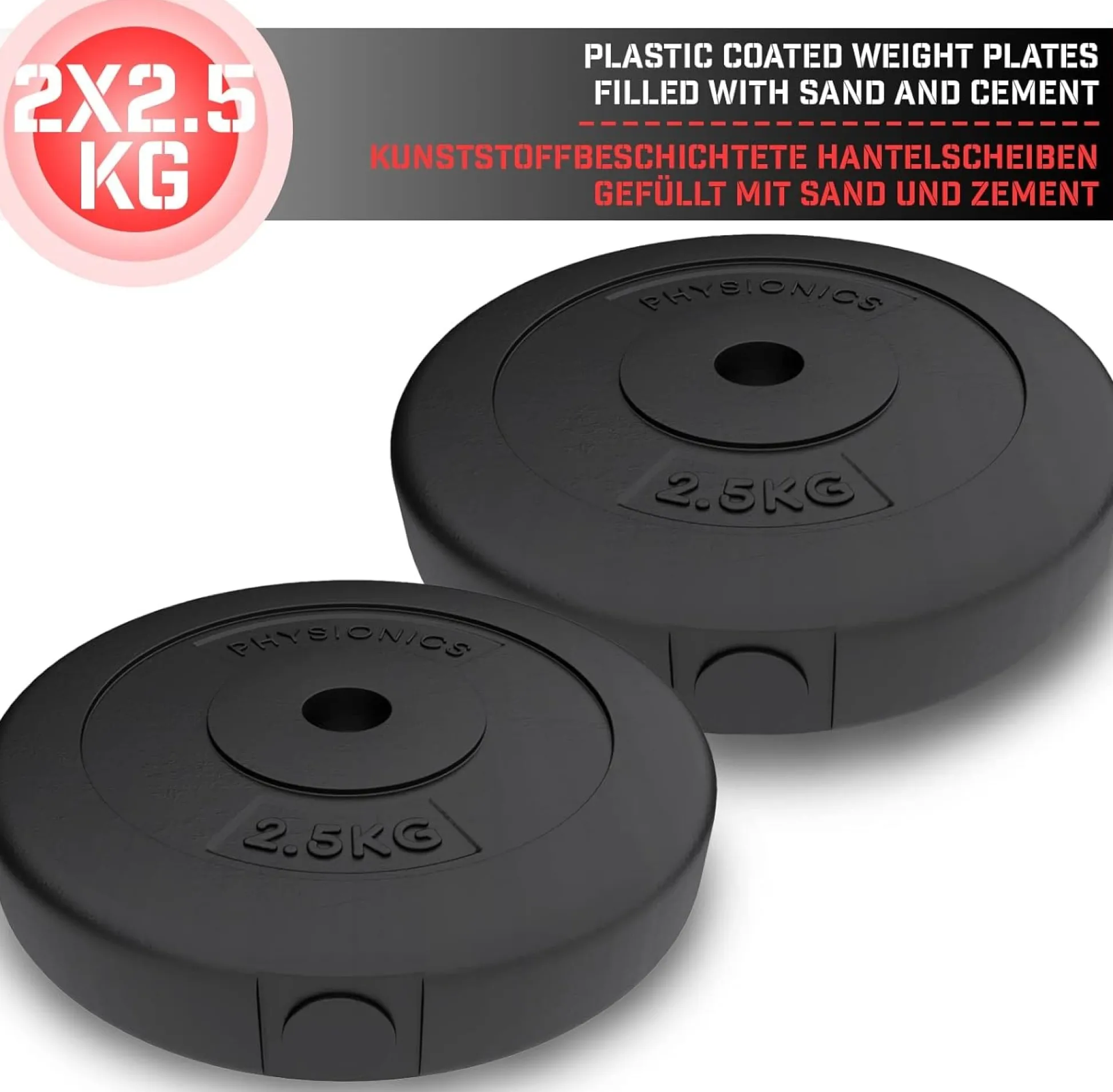 Physionics Hantelscheiben Set Kunststoff 5 - 30 kg 30 mm Schwarz Outlet