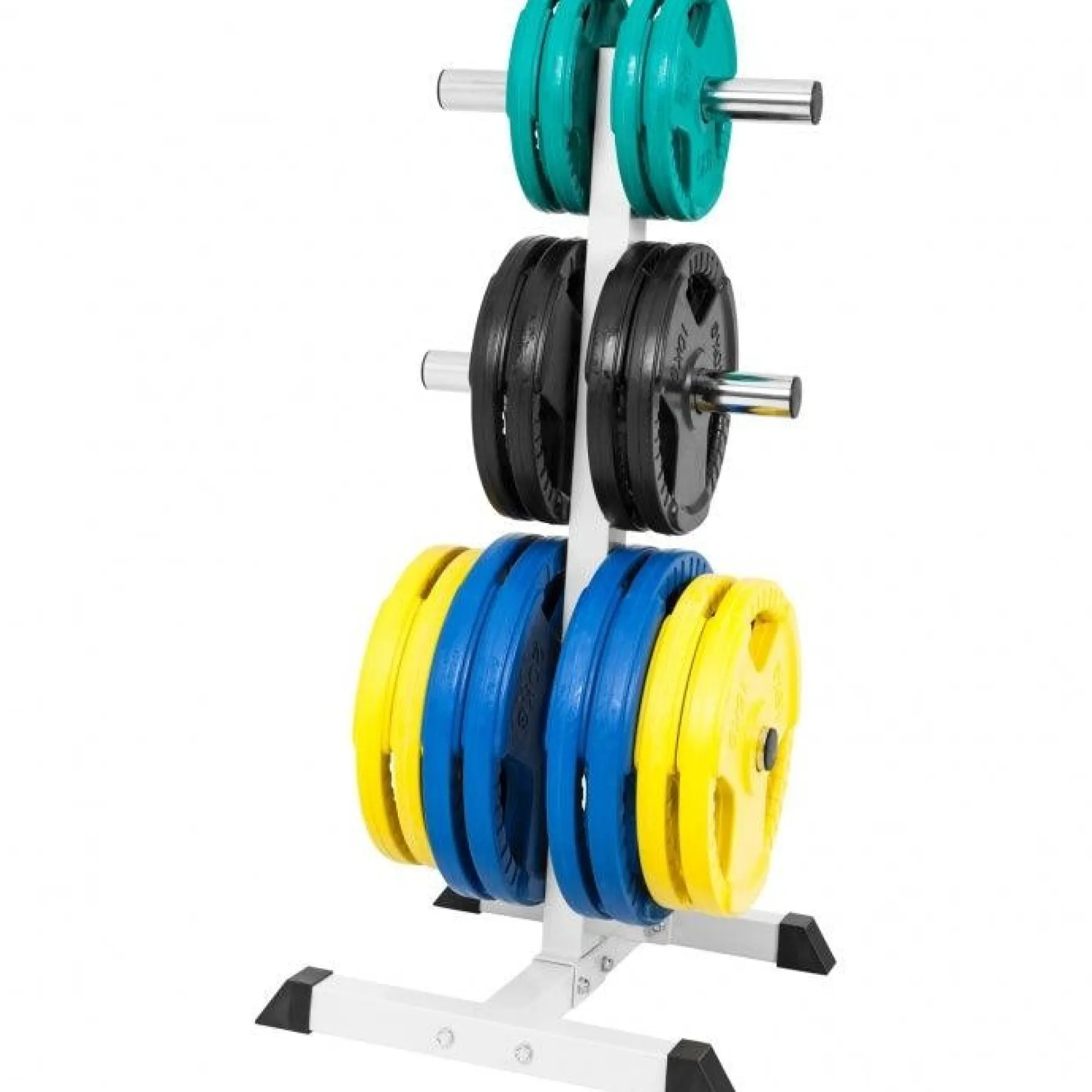 Gorilla Sports Hantelscheibenständer Olympia mit 3 Stangen - 6 Scheibenaufnahmen Weiss Clearance