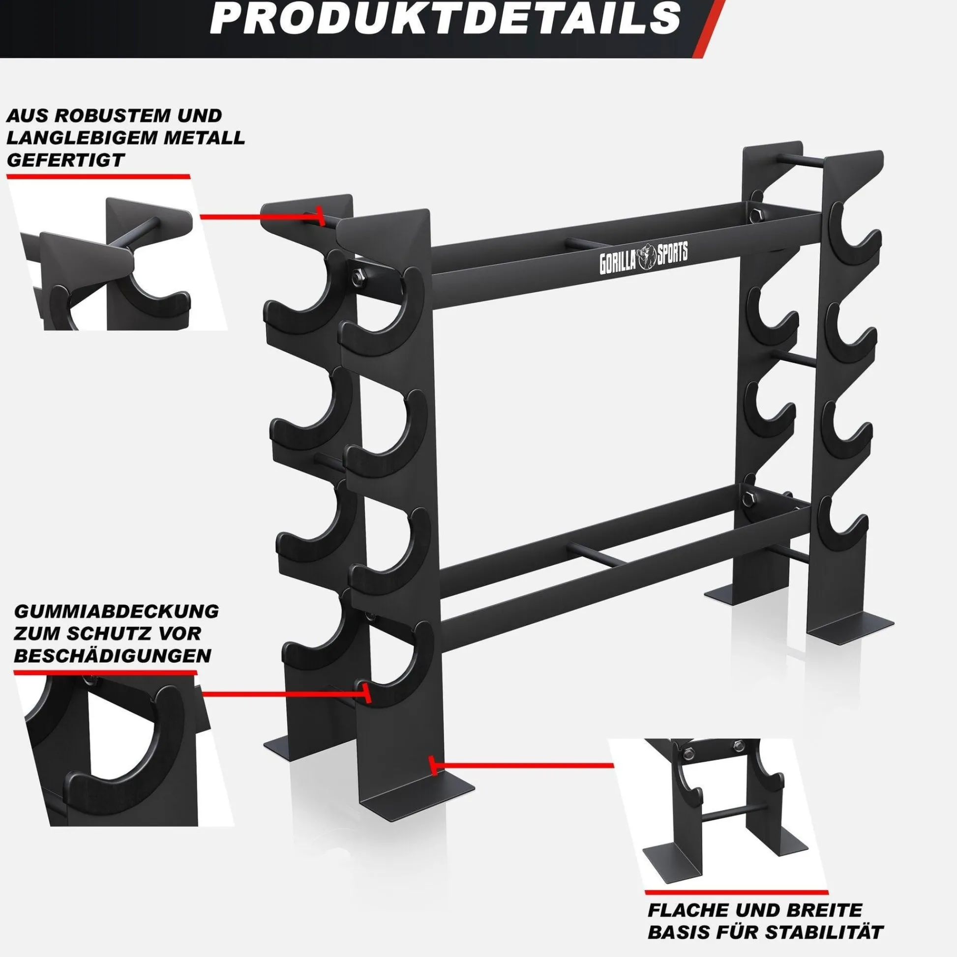 Gorilla Sports Hantelständer für Hanteln und Kettlebells Schwarz Discount