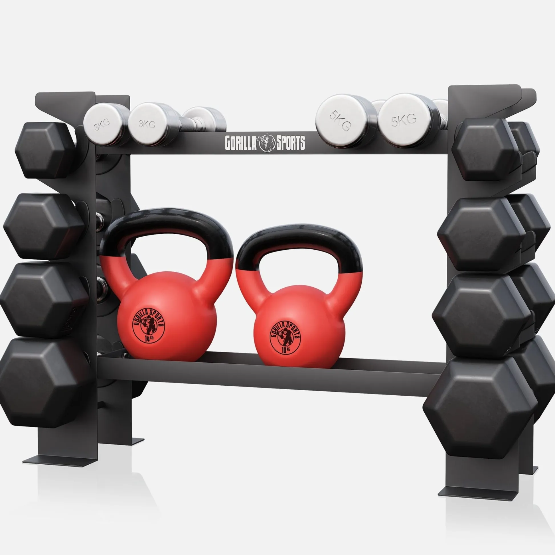 Gorilla Sports Hantelständer für Hanteln und Kettlebells Schwarz Discount