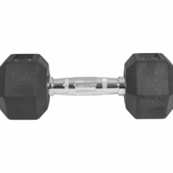 Gorilla Sports Hexagon Kurzhantel Gummi - 5-60 Pfund (2,3-27,2 kg) Chrom / Schwarz Online