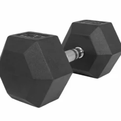 Gorilla Sports Hexagon Kurzhantel Gummi - 5-60 Pfund (2,3-27,2 kg) Chrom / Schwarz