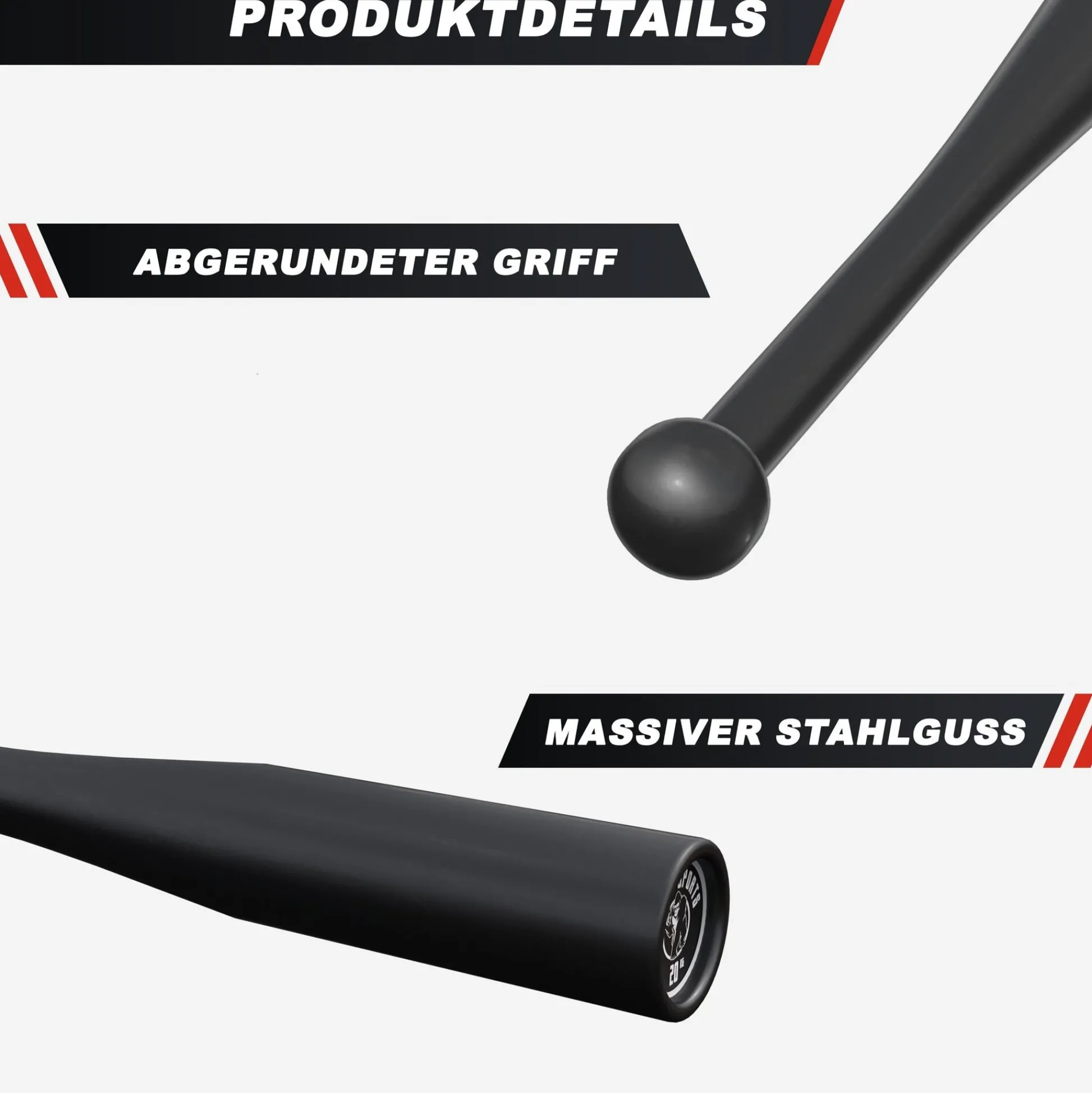 Gorilla Sports Indian Clubbell aus Stahl 2 - 20 kg Schwarz Hot