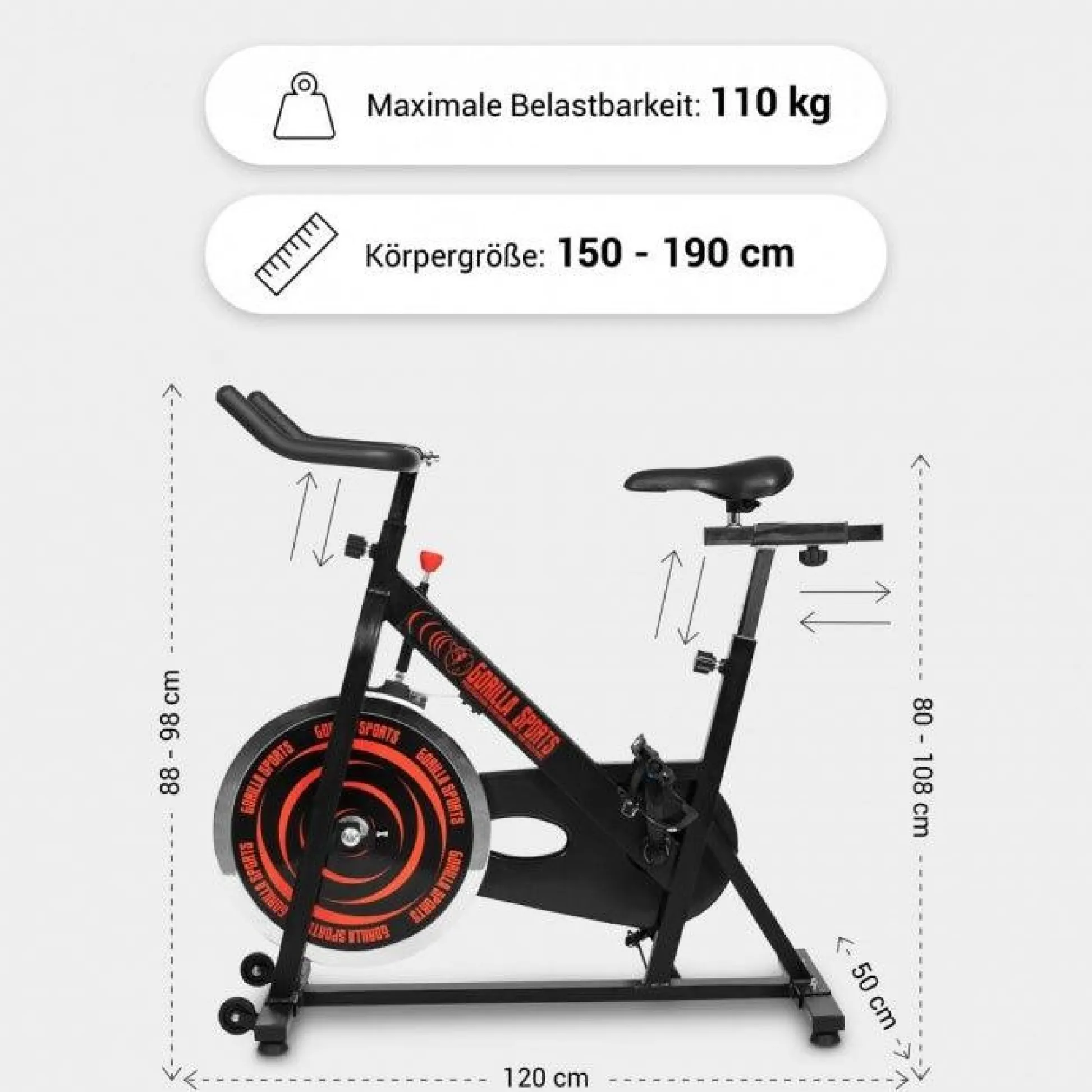 Gorilla Sports Indoor Cycling Heimtrainer Fahrrad Schwarz / Rot Sale
