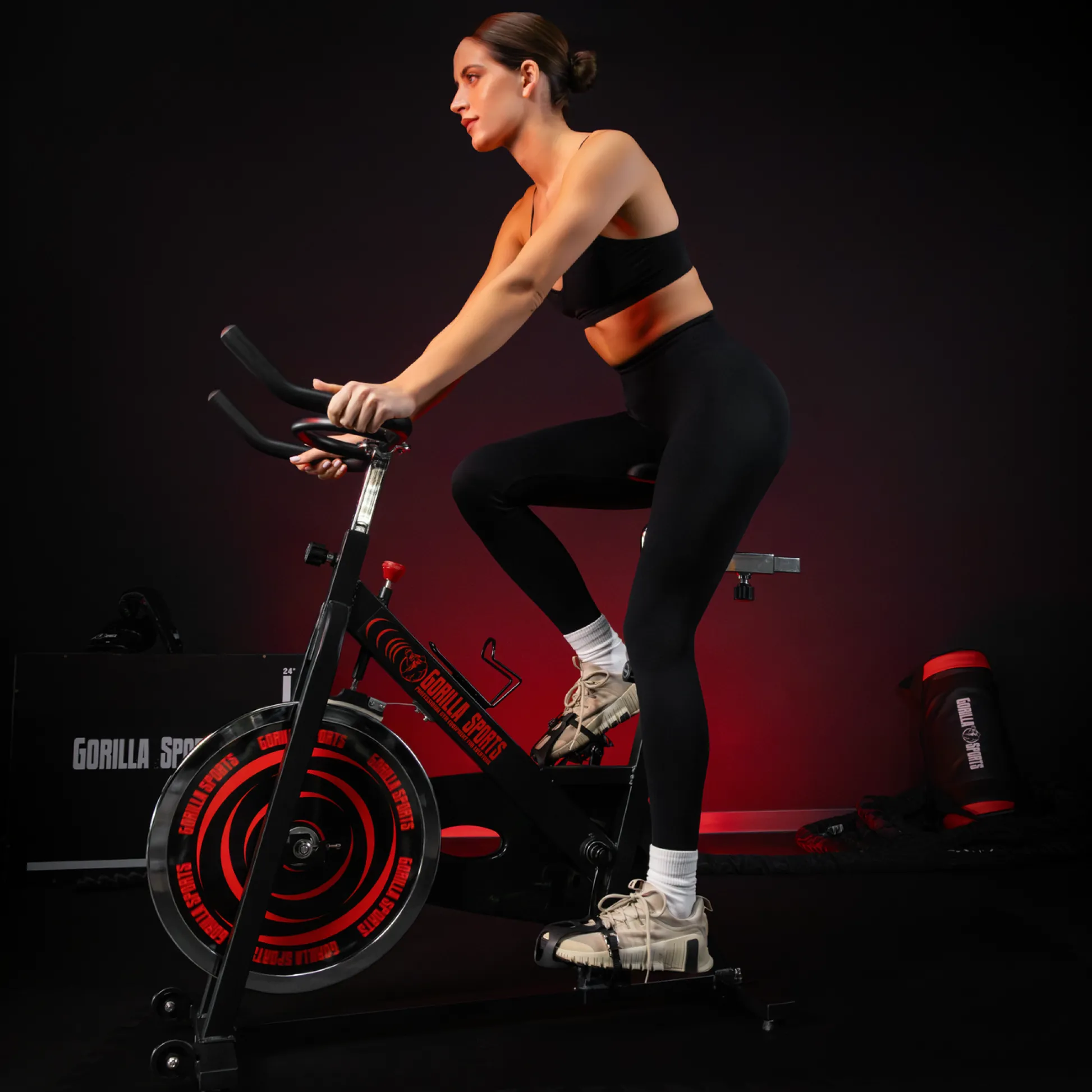 Gorilla Sports Indoor Cycling Heimtrainer Fahrrad Schwarz / Rot Sale