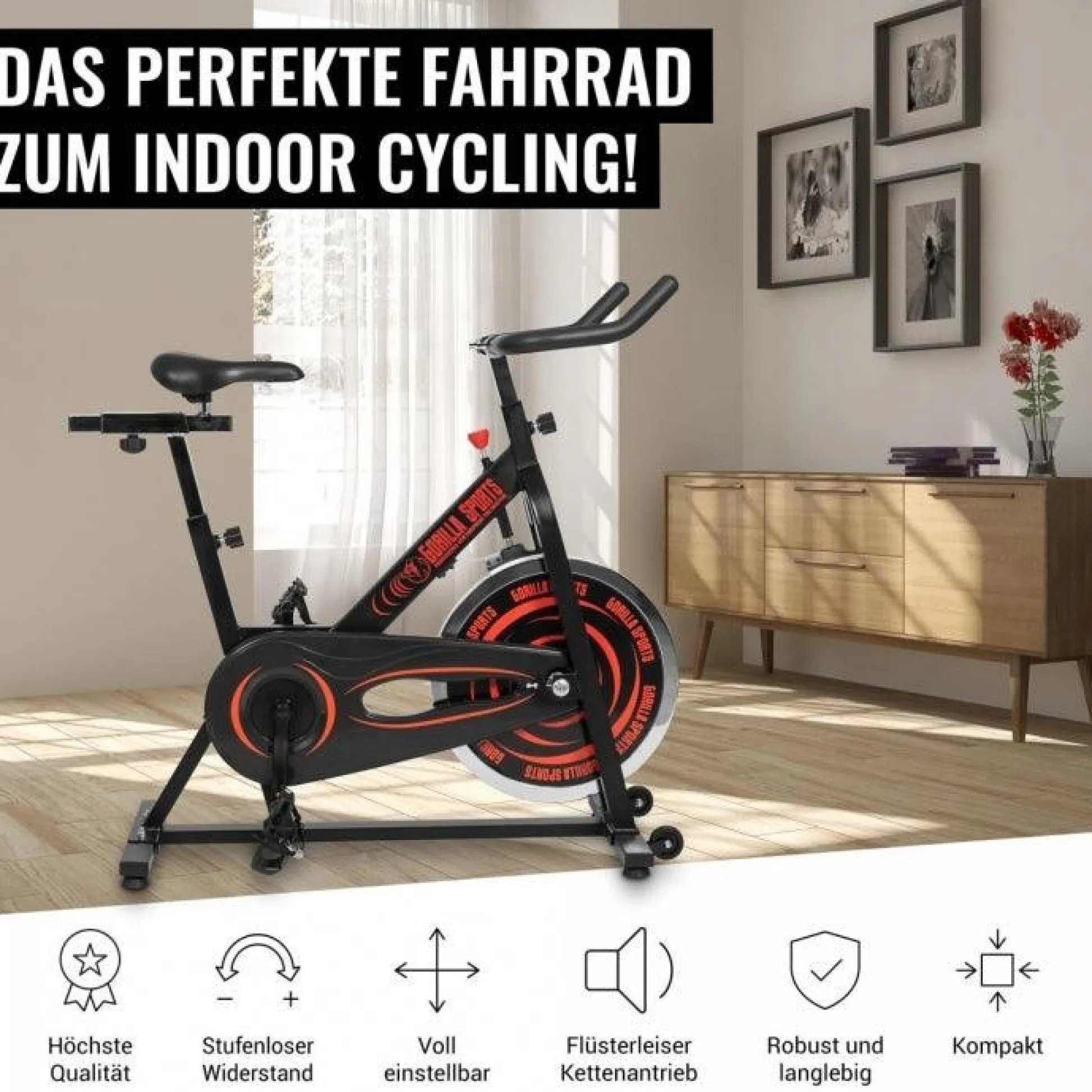 Gorilla Sports Indoor Cycling Heimtrainer Fahrrad Schwarz / Rot Sale
