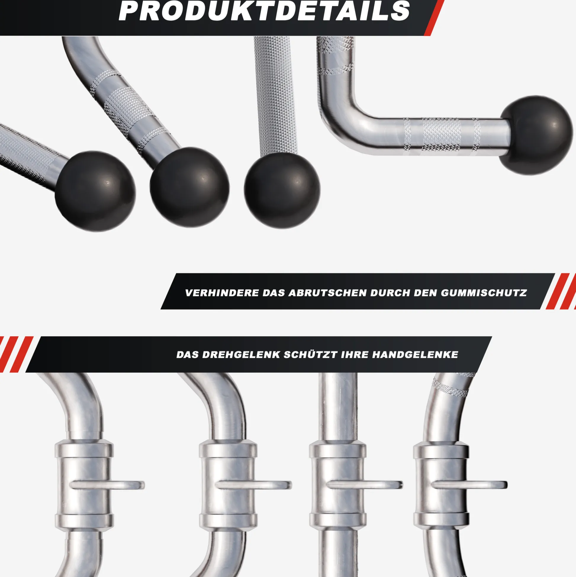 Gorilla Sports Kabelzug Griffset mit Trizeps-, SZ-Curl- und Rudergriff Silber Sale
