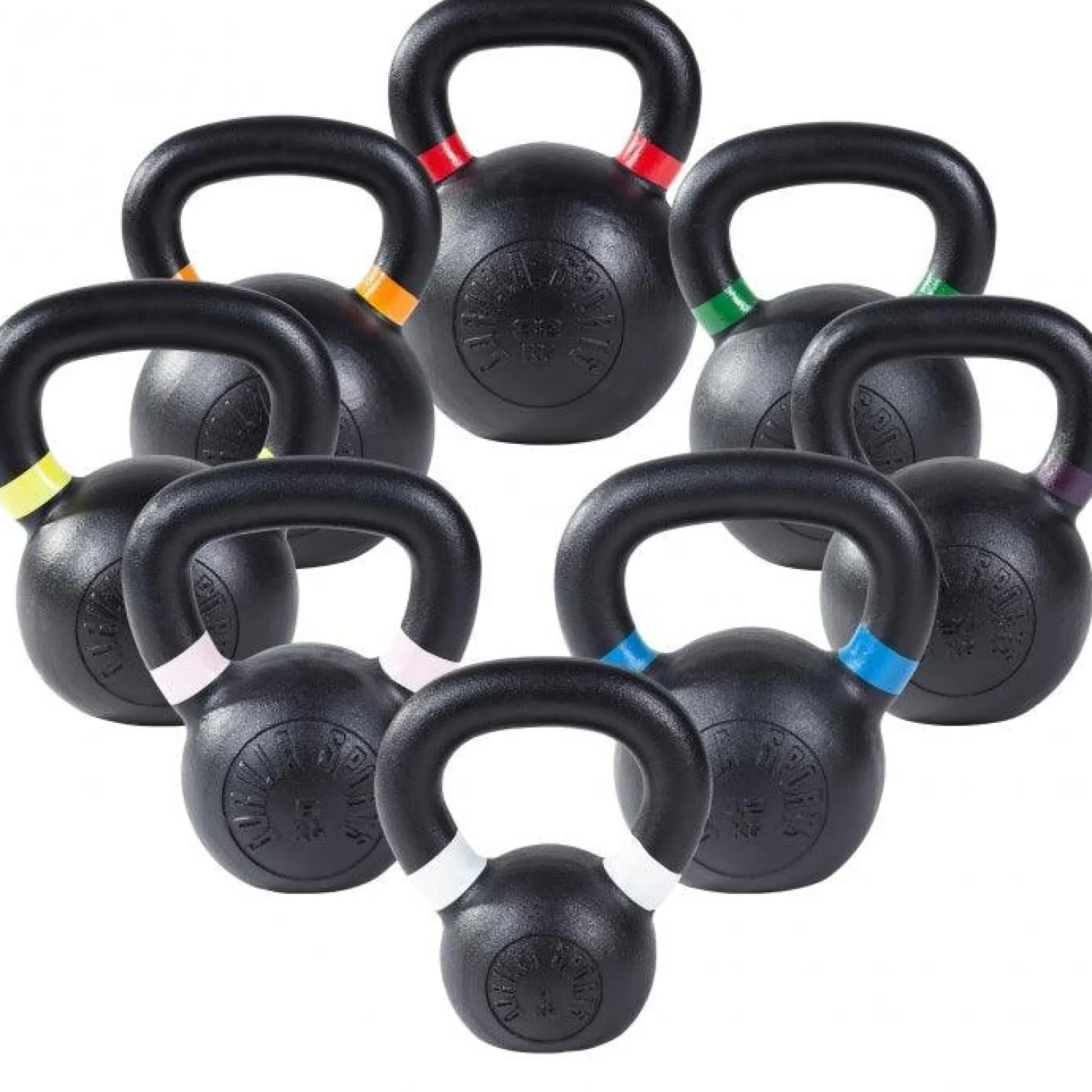 Gorilla Sports Kettlebell aus Gusseisen mit Farbmarkierung 4 - 32 kg Schwarz / Lila