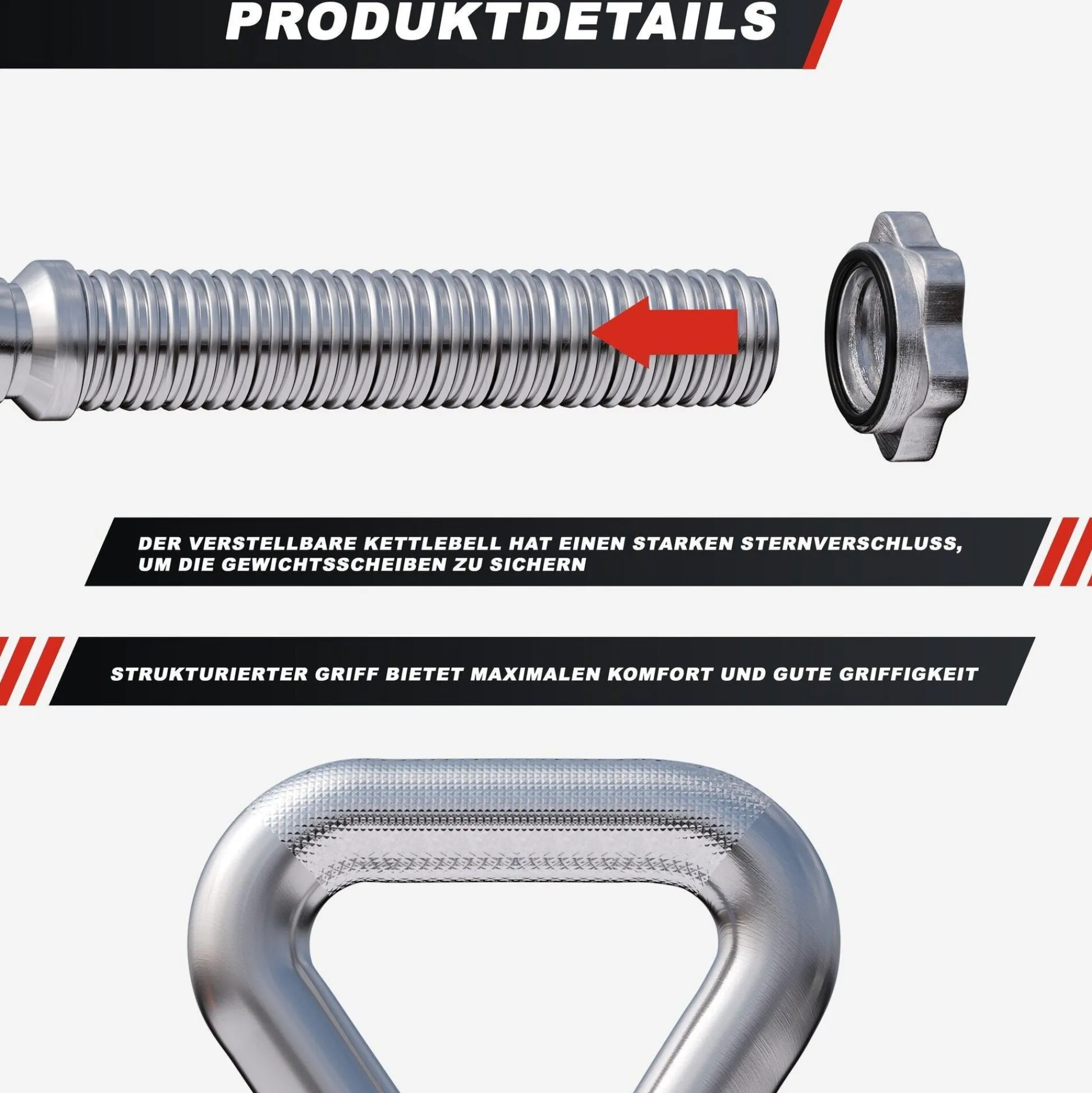 Gorilla Sports Kettlebell Griff Chrom verstellbar 3,3 kg Silber Hot