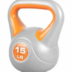Gorilla Sports Kettlebell Stylish - 5 - 45 Pfund, Zement, Kunststoffabdeckung Grau / Orange Outlet