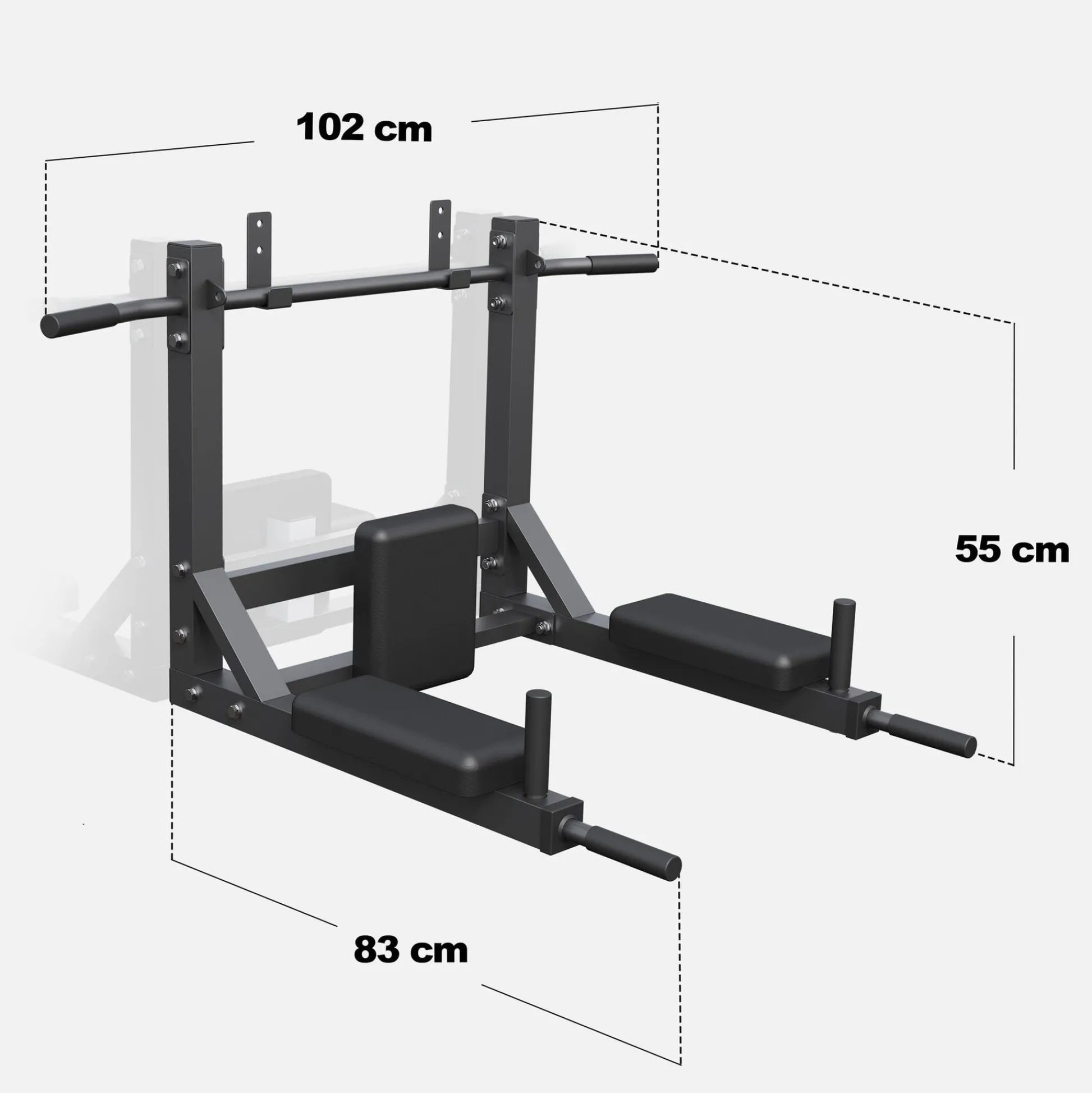 Gorilla Sports Klimmzugstange - 4in1 inkl, Dip Barren - Wandmontage Schwarz Outlet