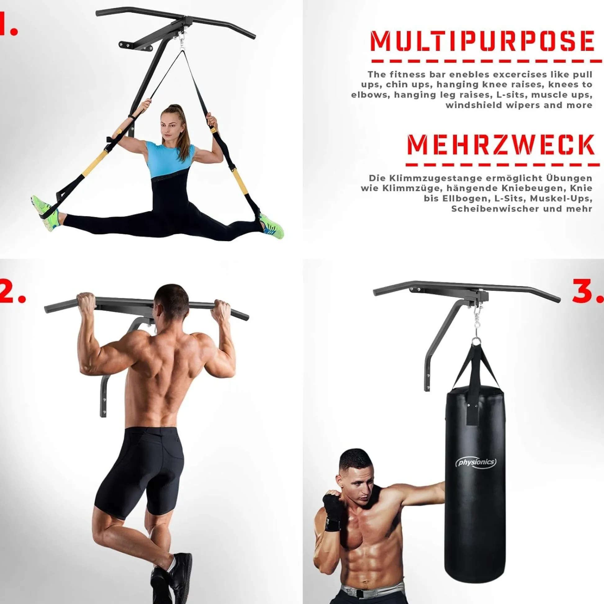 Physionics Klimmzugstange mit Boxsack Wandhalterung Schwarz Discount
