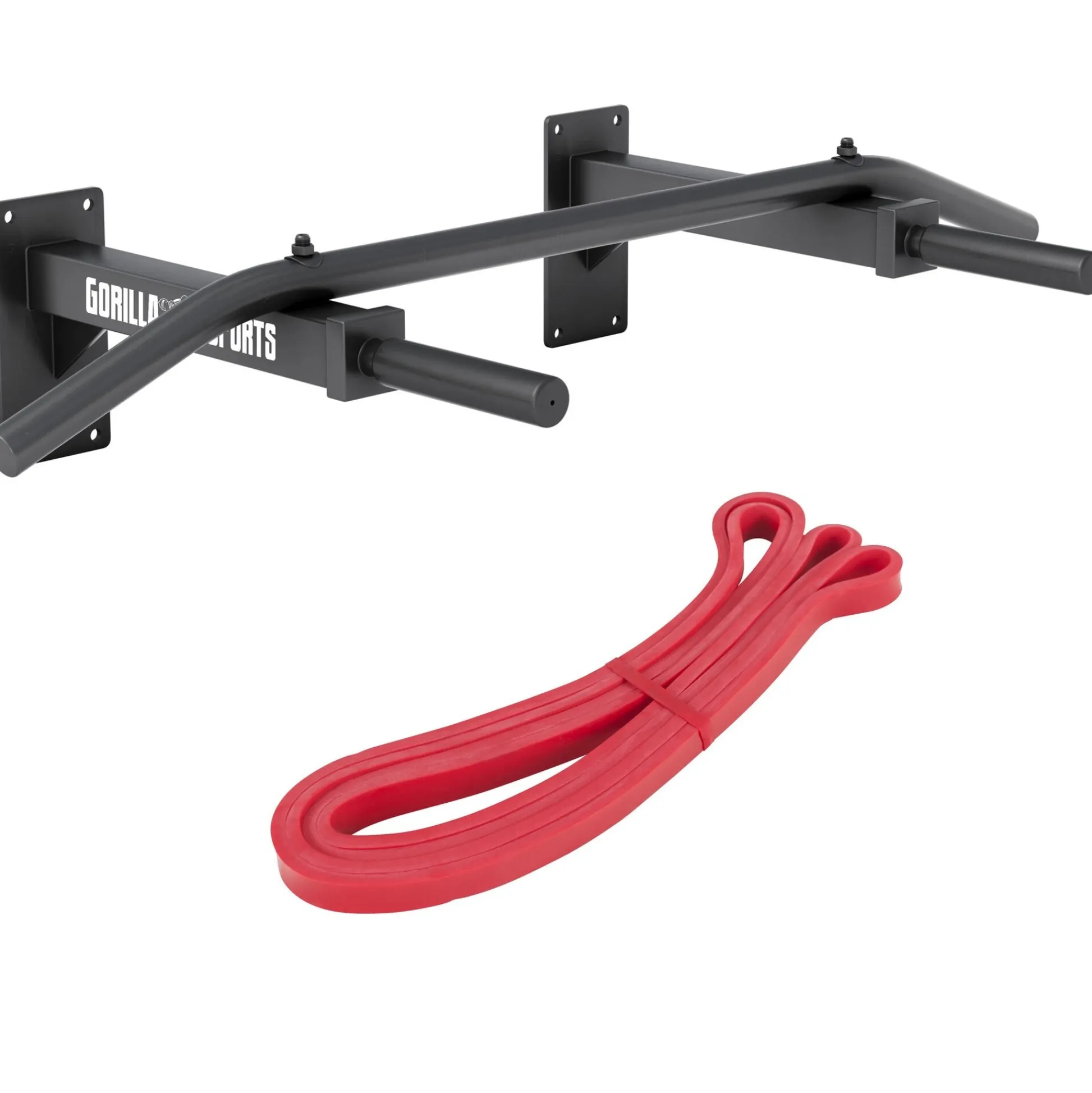 Gorilla Sports Klimmzugstange Set inkl, Resistance Band Weiss / Rot