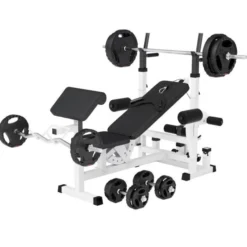 Gorilla Sports Kraftstation Universal inkl, Langhantel Set Kunststoff Gripper 100 kg Weiss Sale