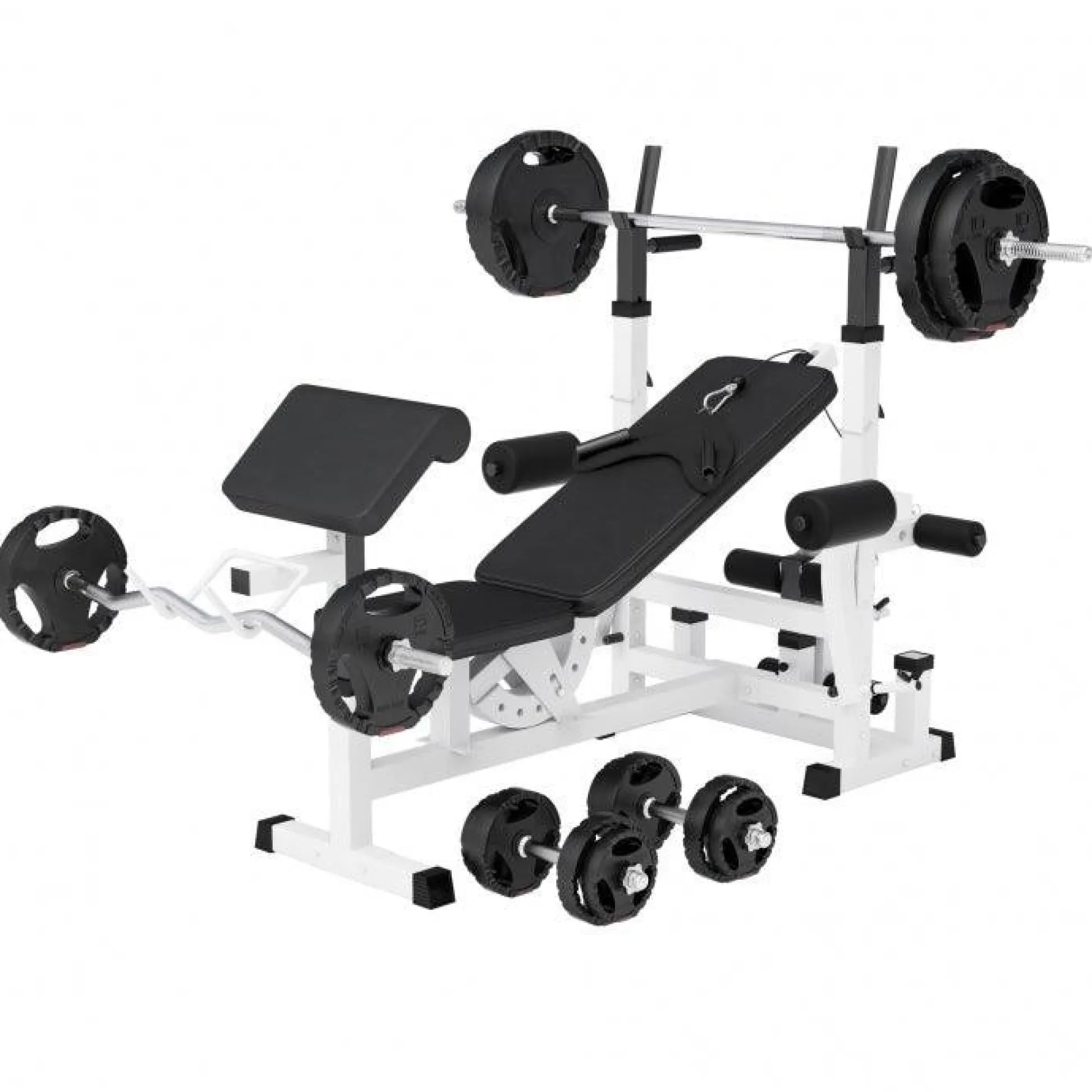 Gorilla Sports Kraftstation Universal inkl, Langhantel Set Kunststoff Gripper 100 kg Weiss Sale