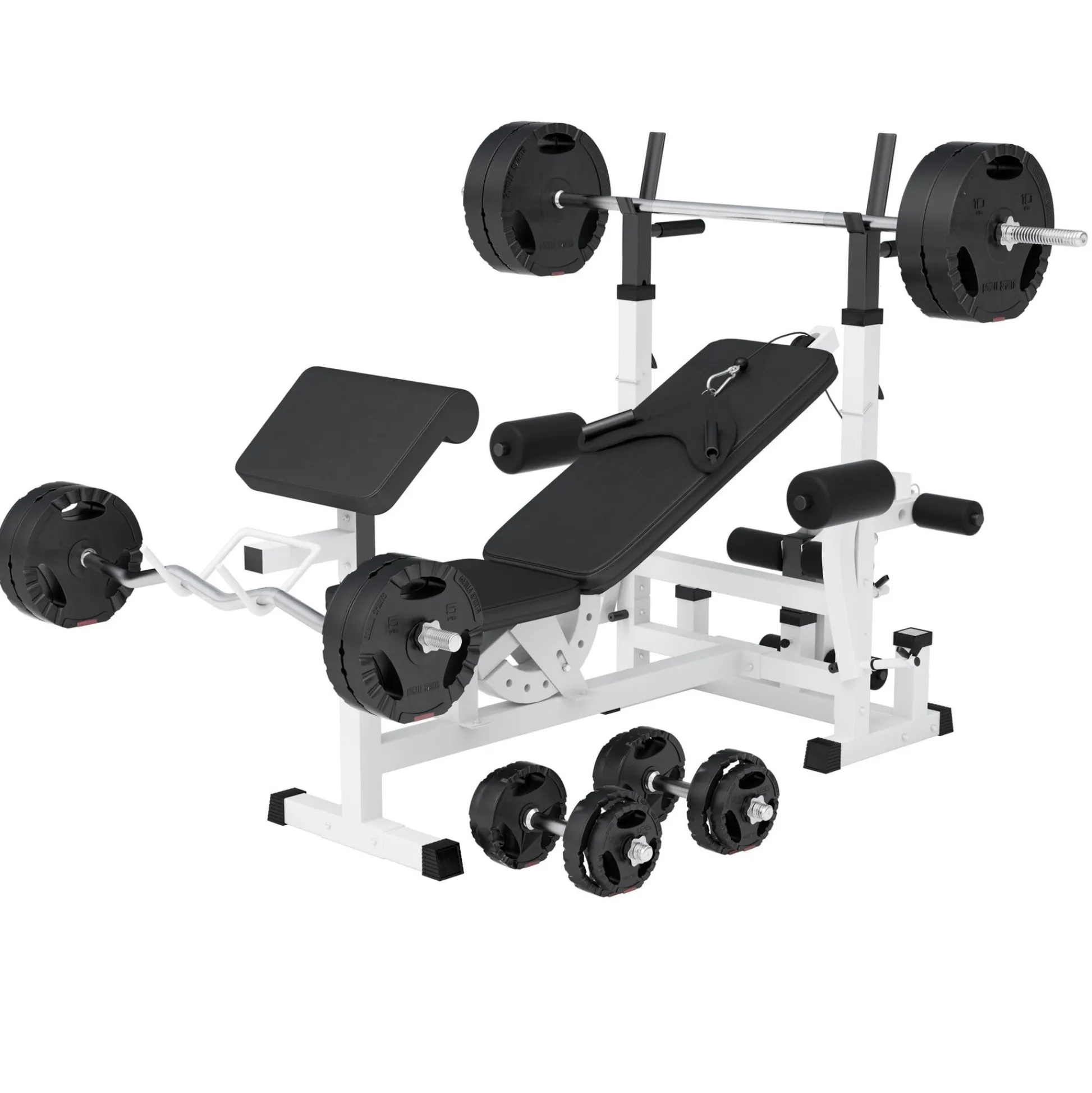 Gorilla Sports Kraftstation Universal inkl, Langhantel Set Kunststoff Gripper 100 kg Weiss Clearance