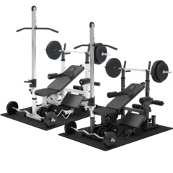 Gorilla Sports Kraftstation Universal inkl, Langhantel Set, Latzugturm und Bodenschutzmatten Schwarz Clearance