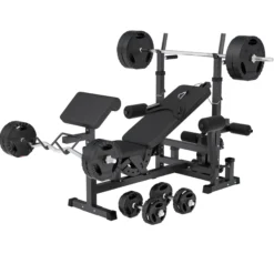 Gorilla Sports Kraftstation Universal inkl, Langhantel Set Kunststoff Gripper 100 kg Schwarz Best