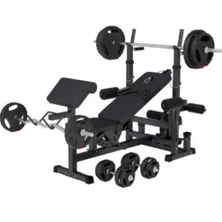Gorilla Sports Kraftstation Universal inkl, Langhantel Set Kunststoff Gripper 100 kg Schwarz Discount