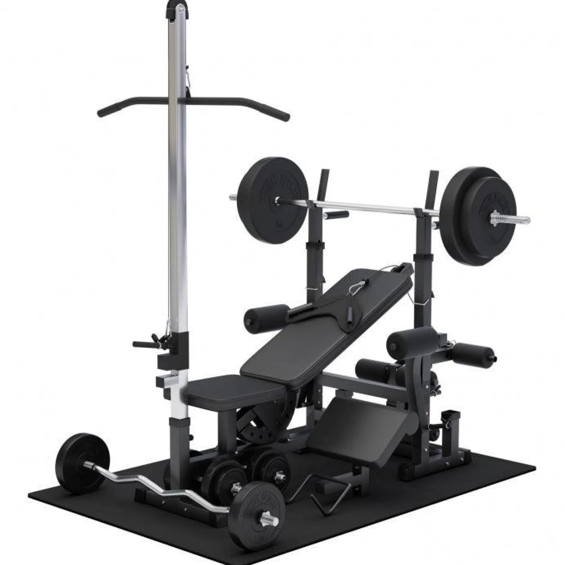Gorilla Sports Kraftstation Universal inkl, Langhantel Set, Latzugturm und Bodenschutzmatten Weiss Online