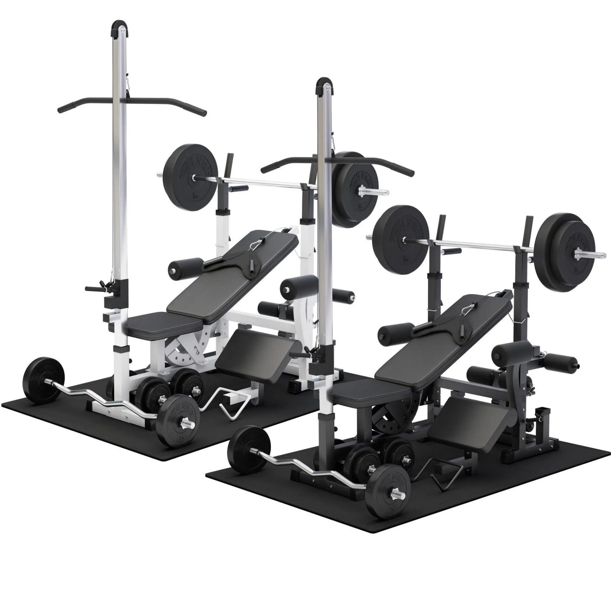 Gorilla Sports Kraftstation Universal inkl, Langhantel Set, Latzugturm und Bodenschutzmatten Weiss Online