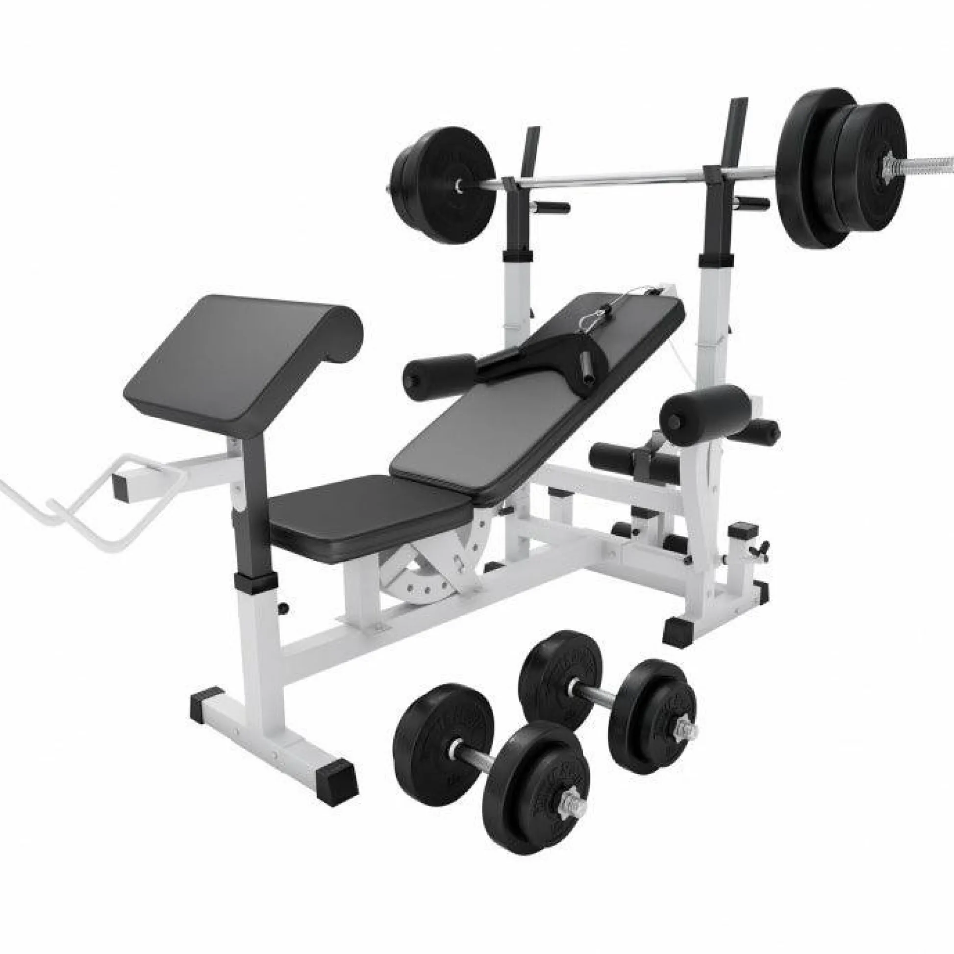 Gorilla Sports Kraftstation Universal inkl, Langhantel Set Kunststoff 40/70/100 kg Weiss Outlet