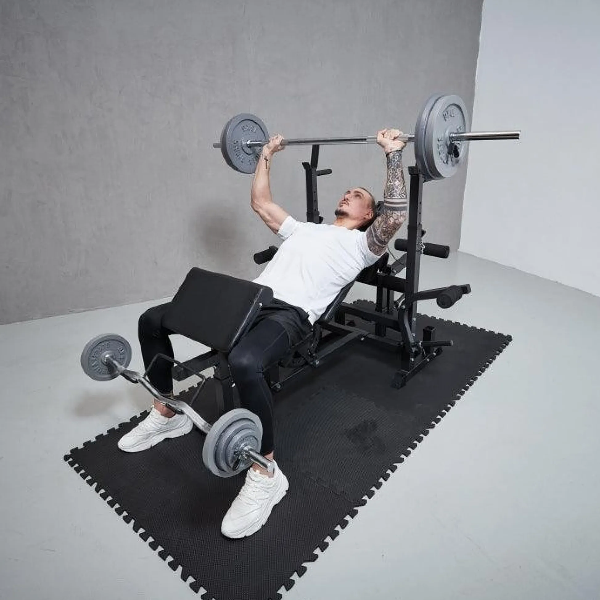 Gorilla Sports Kraftstation Universal inkl, Langhantel Set Gusseisen 108 kg Schwarz Hot