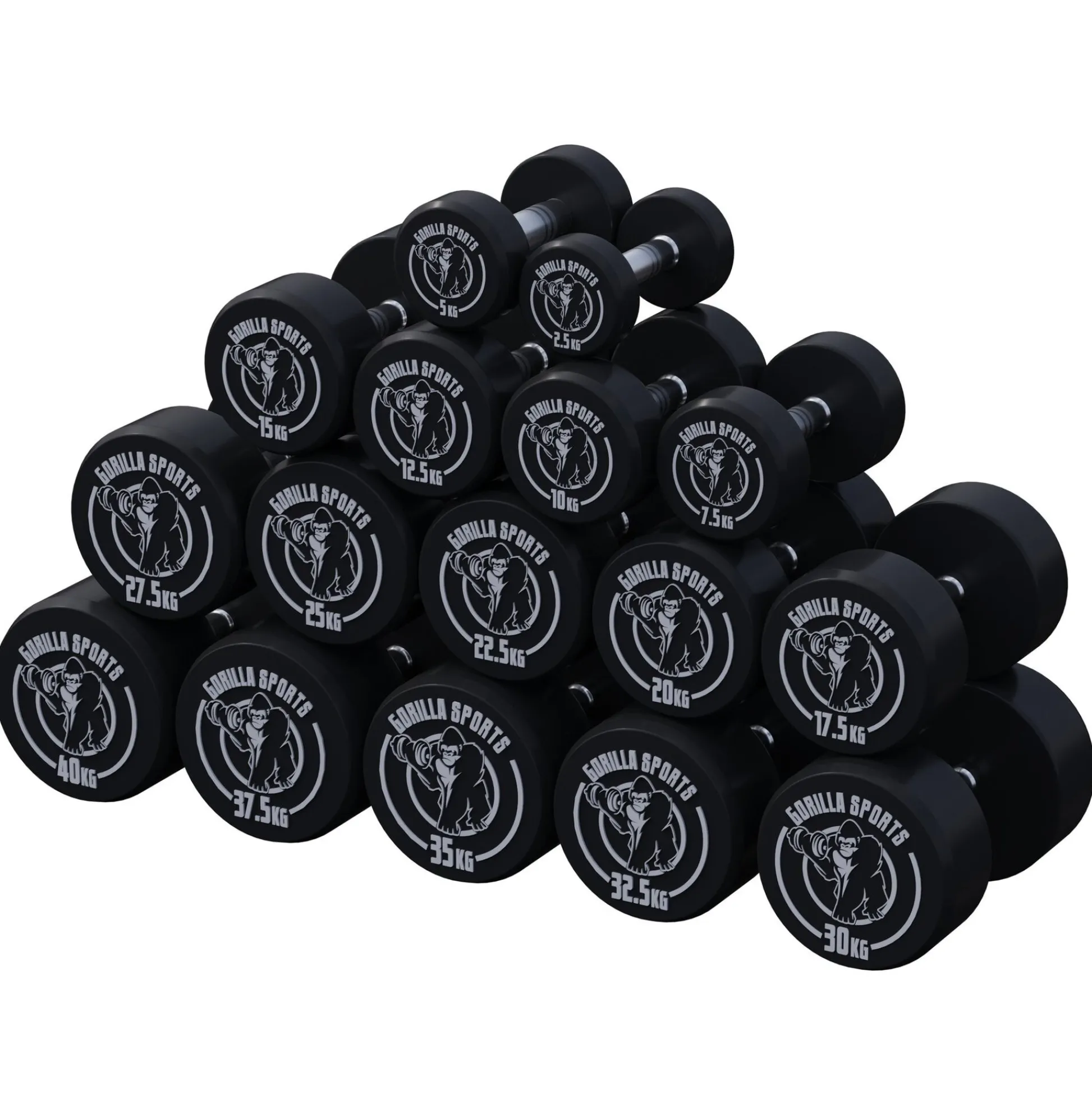 Gorilla Sports Kurzhantel Gummi 2,5 - 40 kg Schwarz Hot