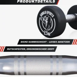Gorilla Sports Kurzhantel Gummi 2,5 - 40 kg Schwarz Best
