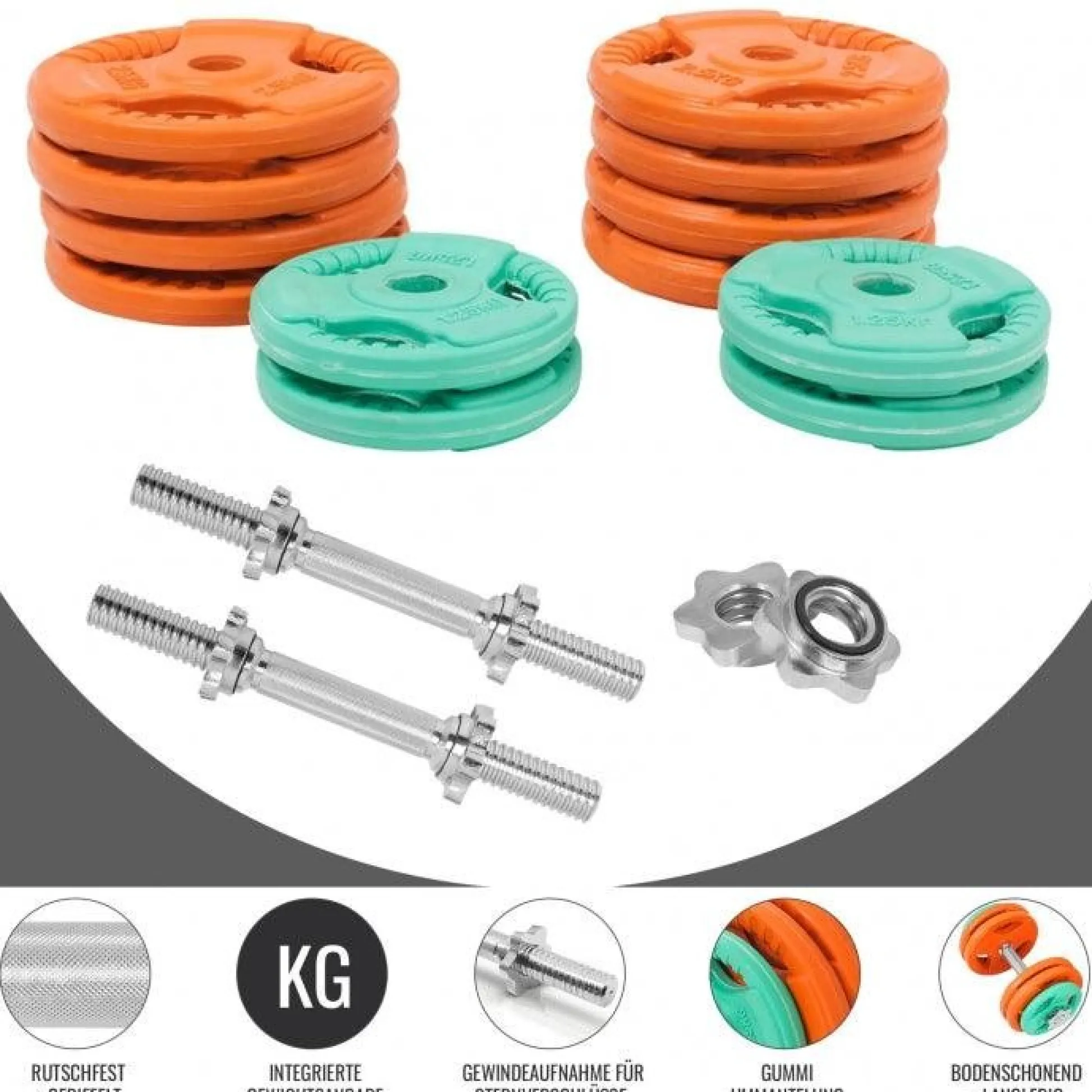 Gorilla Sports Kurzhantel Set Gummi Gripper 30 kg mit Verschlüssen Verschieden