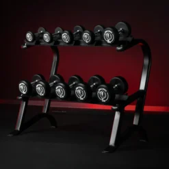 Gorilla Sports Kurzhantel Set Gummi 90 kg inkl, Ablage Schwarz