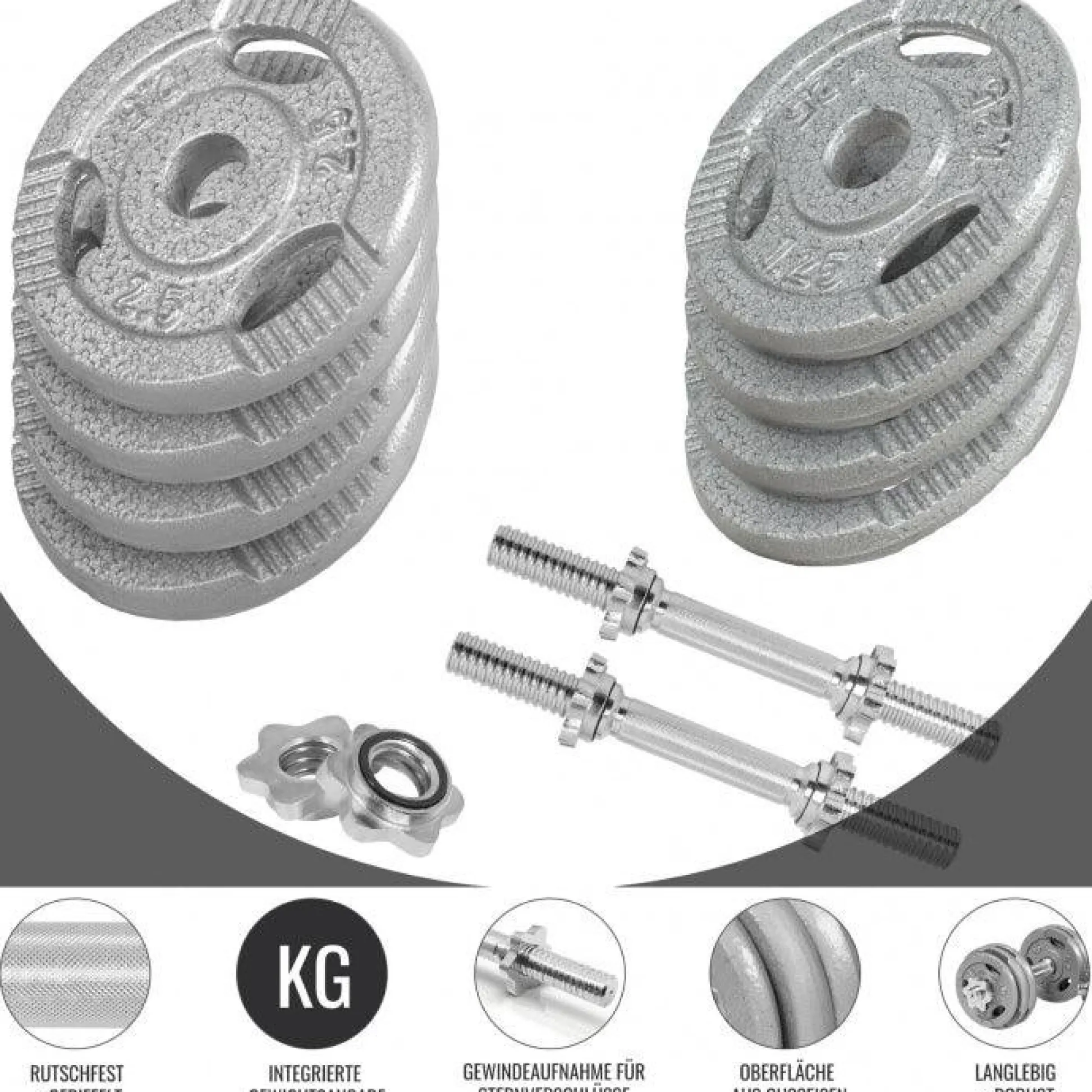 Gorilla Sports Kurzhantel Set Gusseisen Gripper 30 kg mit Sternverschlüssen Schwarz / Silber Hot
