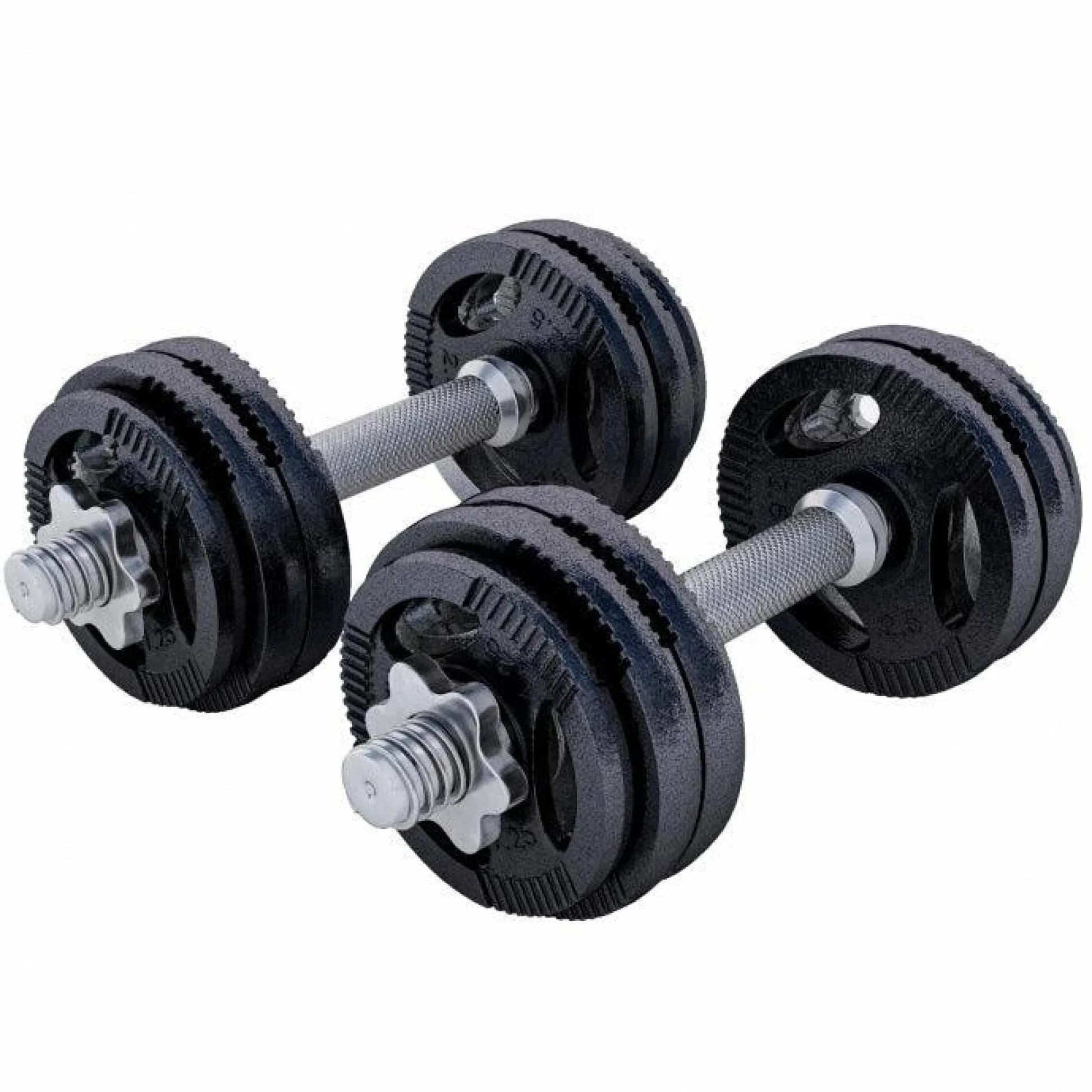 Gorilla Sports Kurzhantel Set Gusseisen Gripper 30 kg mit Sternverschlüssen Schwarz / Silber Hot