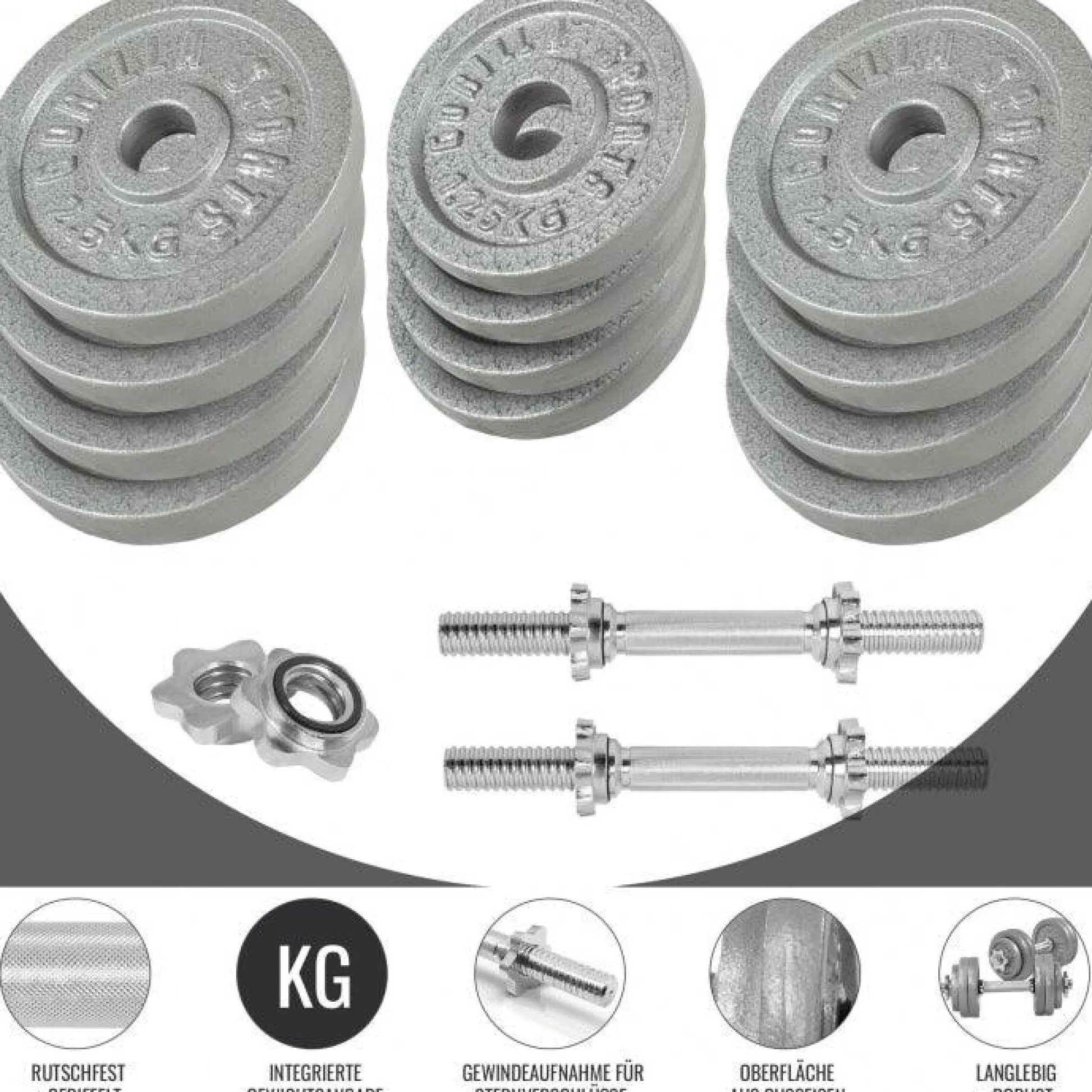 Gorilla Sports Kurzhantel Set Gusseisen 30 kg Schwarz / Silber Best