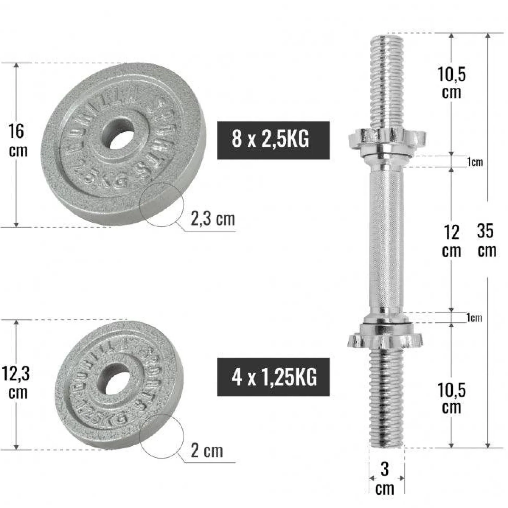 Gorilla Sports Kurzhantel Set Gusseisen 30 kg Silber New