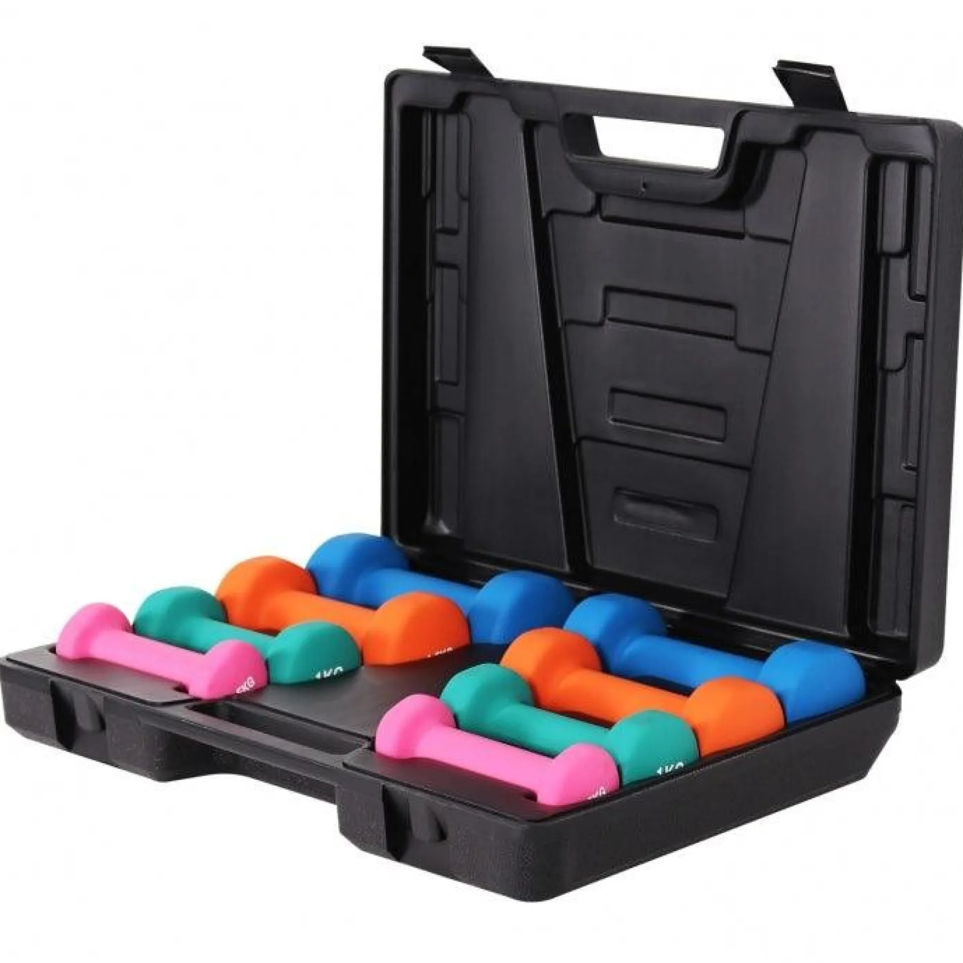 Gorilla Sports Kurzhantel Set Gymnastik Neopren 10 kg mit Koffer Verschieden Clearance