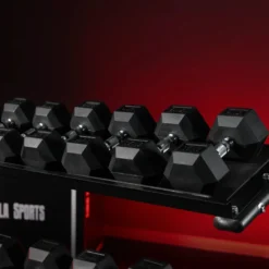 Gorilla Sports Kurzhantel Set Hexagon 237 kg inkl, Ablage Schwarz Hot
