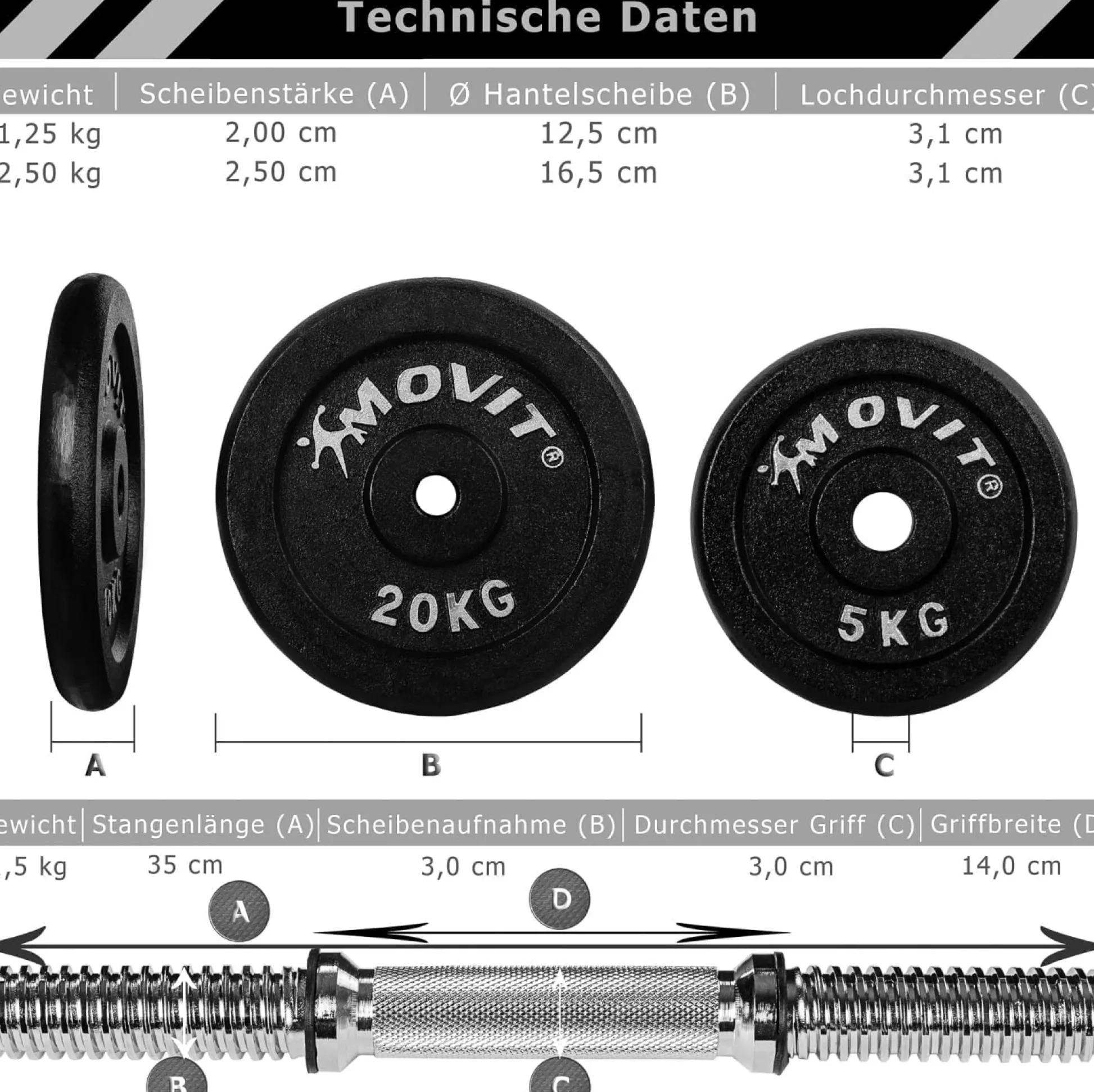 MOVIT Kurzhantel Set 10 - 30 kg Schwarz New