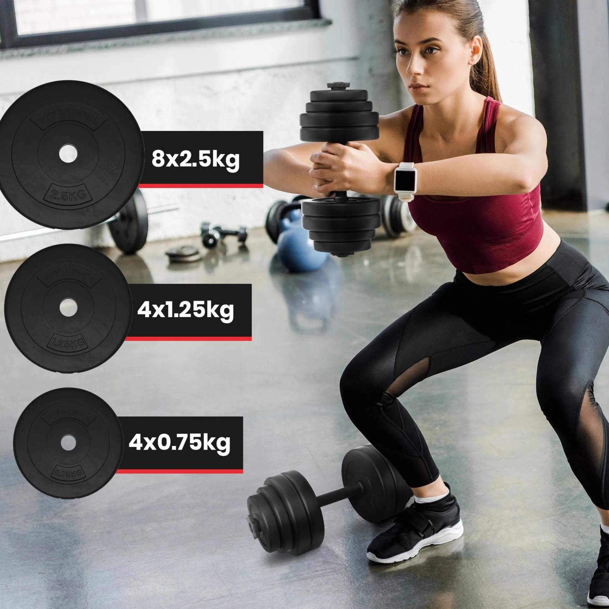 Physionics Kurzhantel Set Kunststoff 30 kg Hot