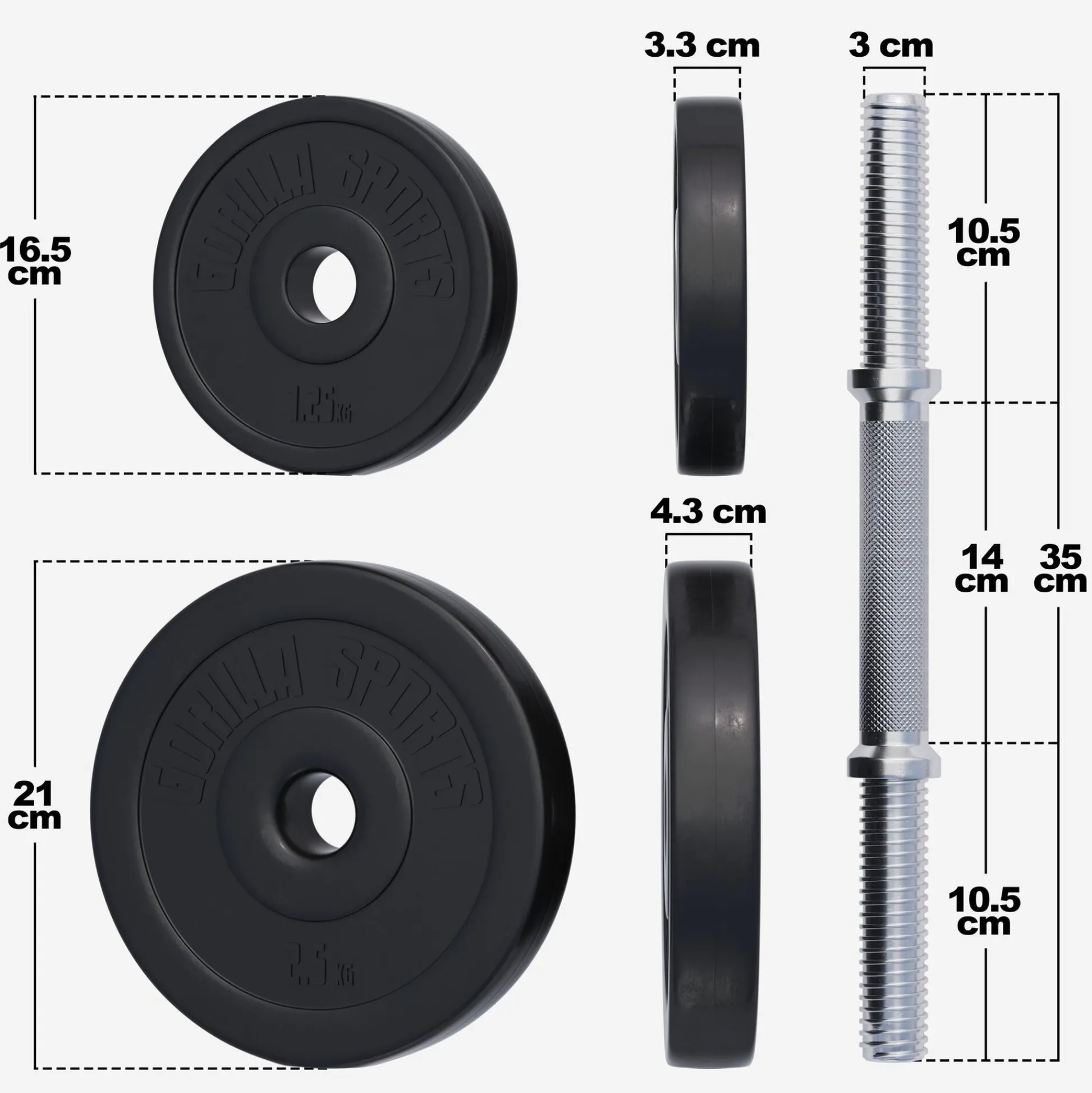 Gorilla Sports Kurzhantel Set Kunststoff 20/30 kg mit Sternverschlüssen Schwarz New