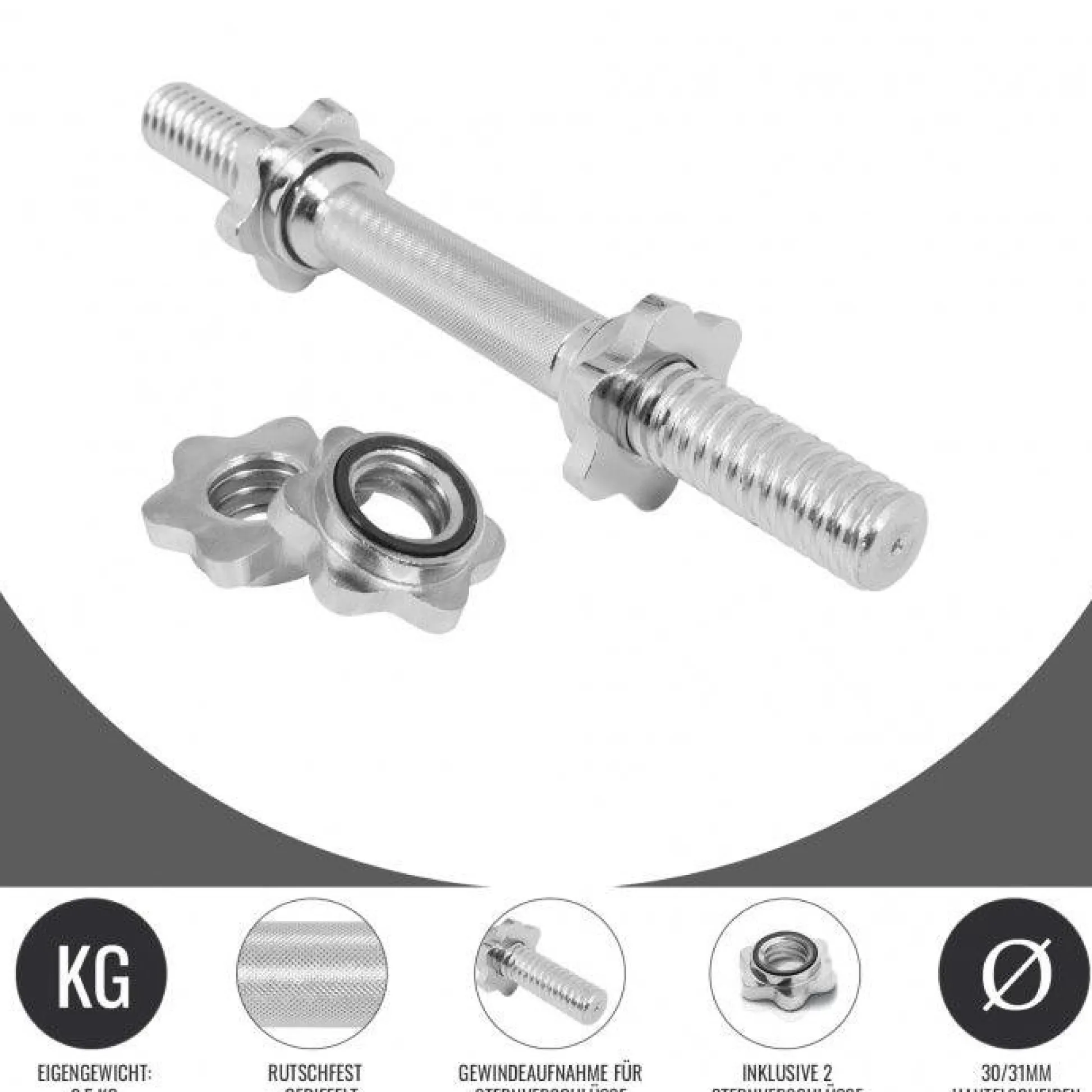 Gorilla Sports Kurzhantel Stange 35 und 42 cm mit Verschlüssen Silber Hot