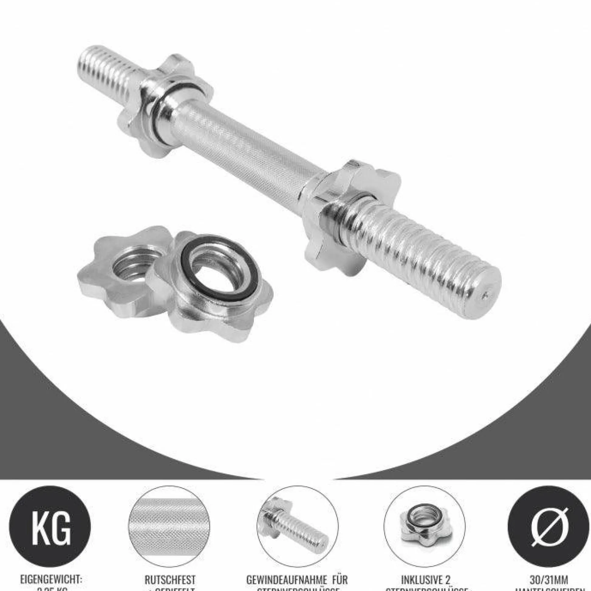 Gorilla Sports Kurzhantel Stange 35 und 42 cm mit Verschlüssen Silber Hot