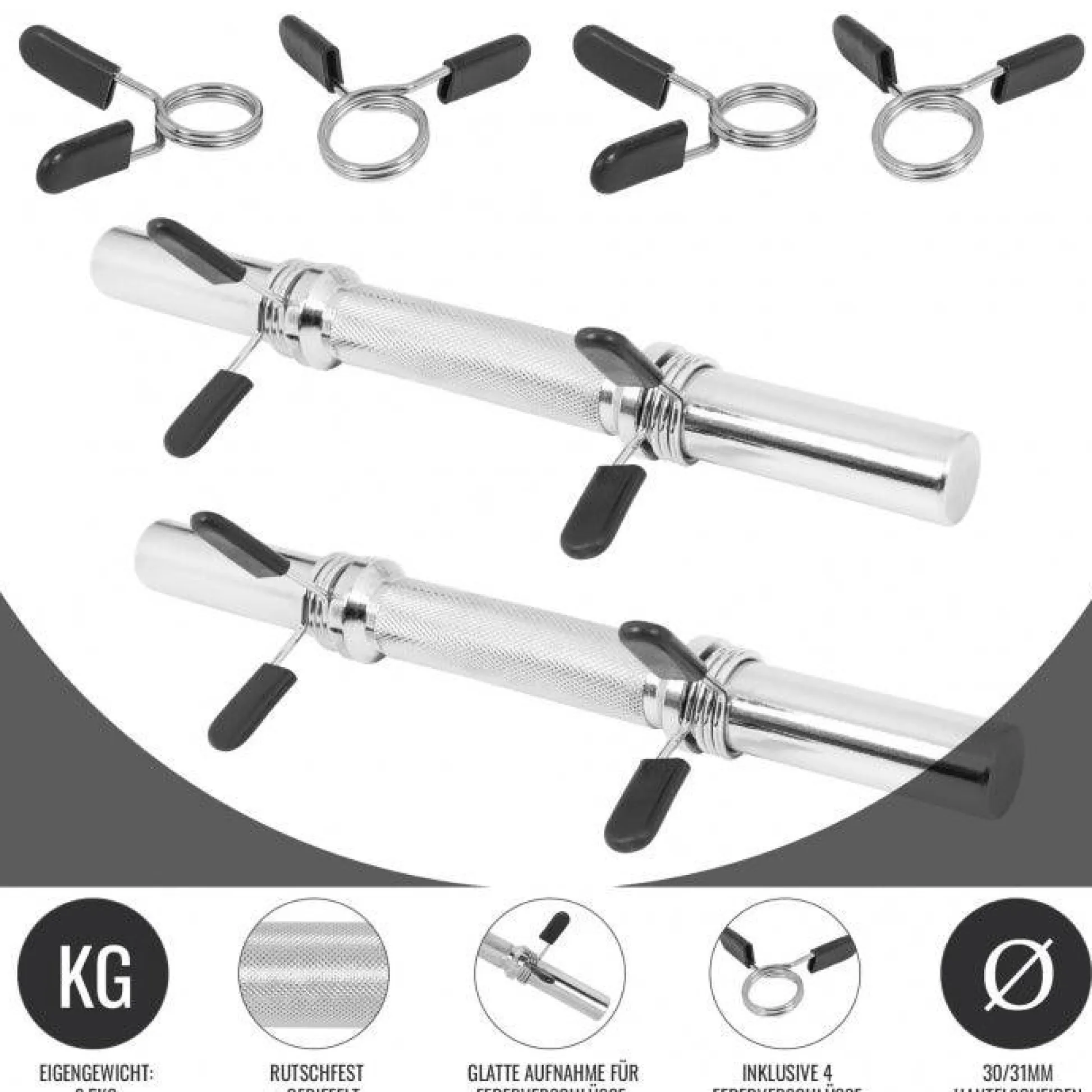 Gorilla Sports Kurzhantel Stange 35 und 42 cm mit Verschlüssen Silber Hot